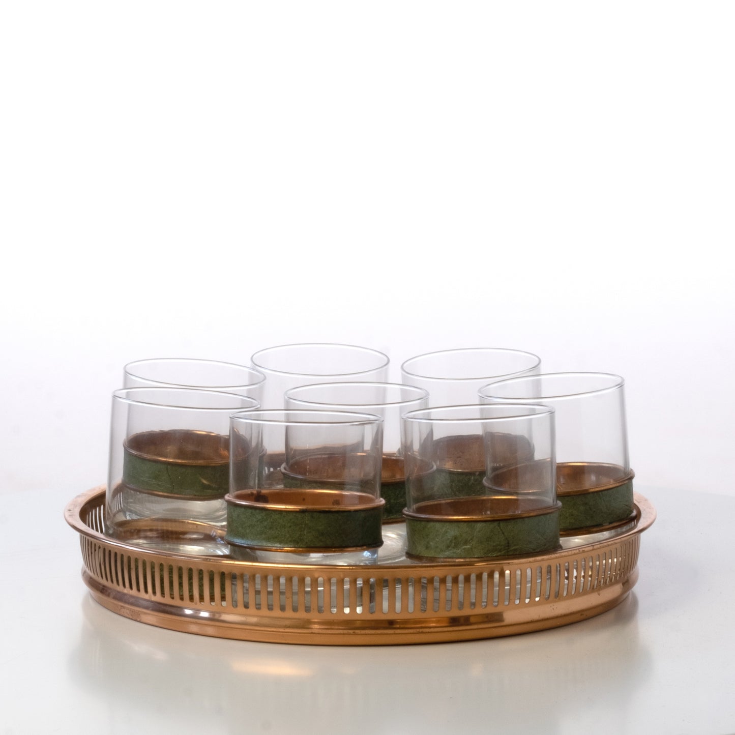 Lowball Glass Set with Copper Bands on Lazy Susan (by Copperware)