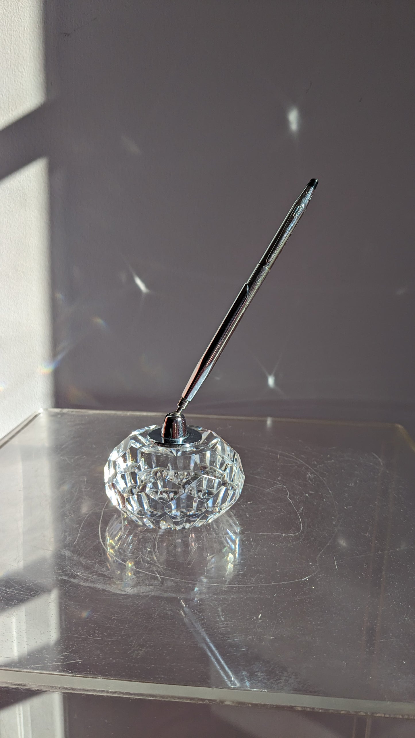 Signed Waterford Crystal Pen Holder Desk Paperweight With Pen