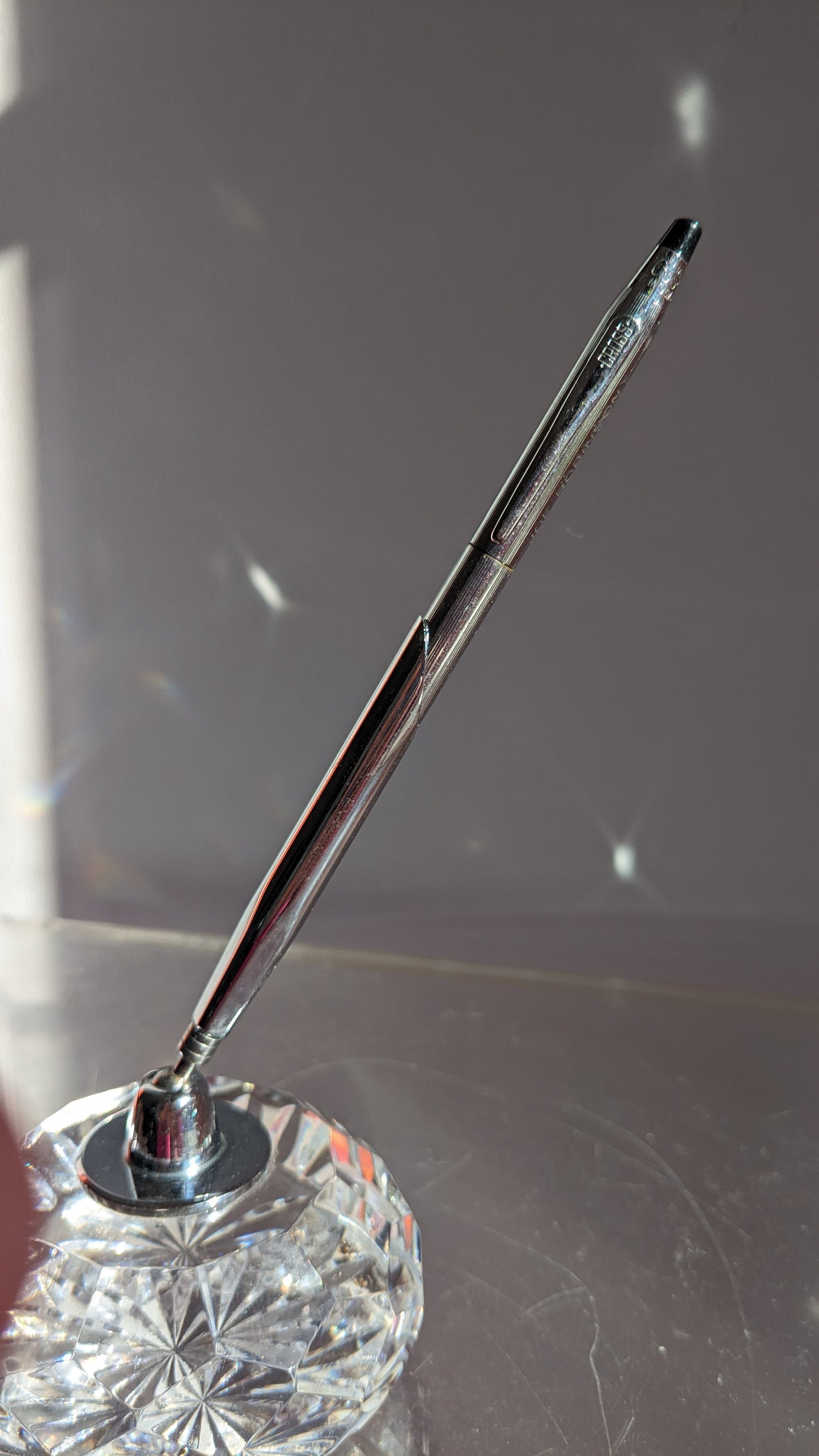Signed Waterford Crystal Pen Holder Desk Paperweight With Pen
