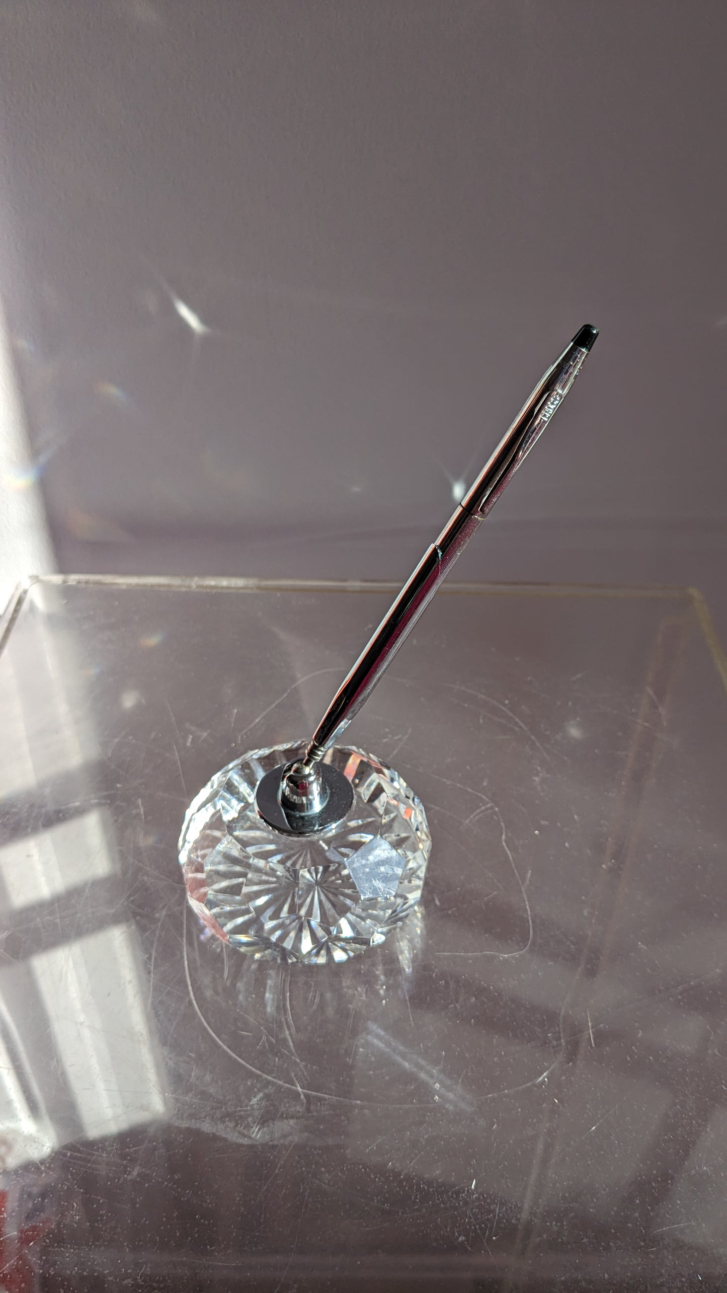 Signed Waterford Crystal Pen Holder Desk Paperweight With Pen