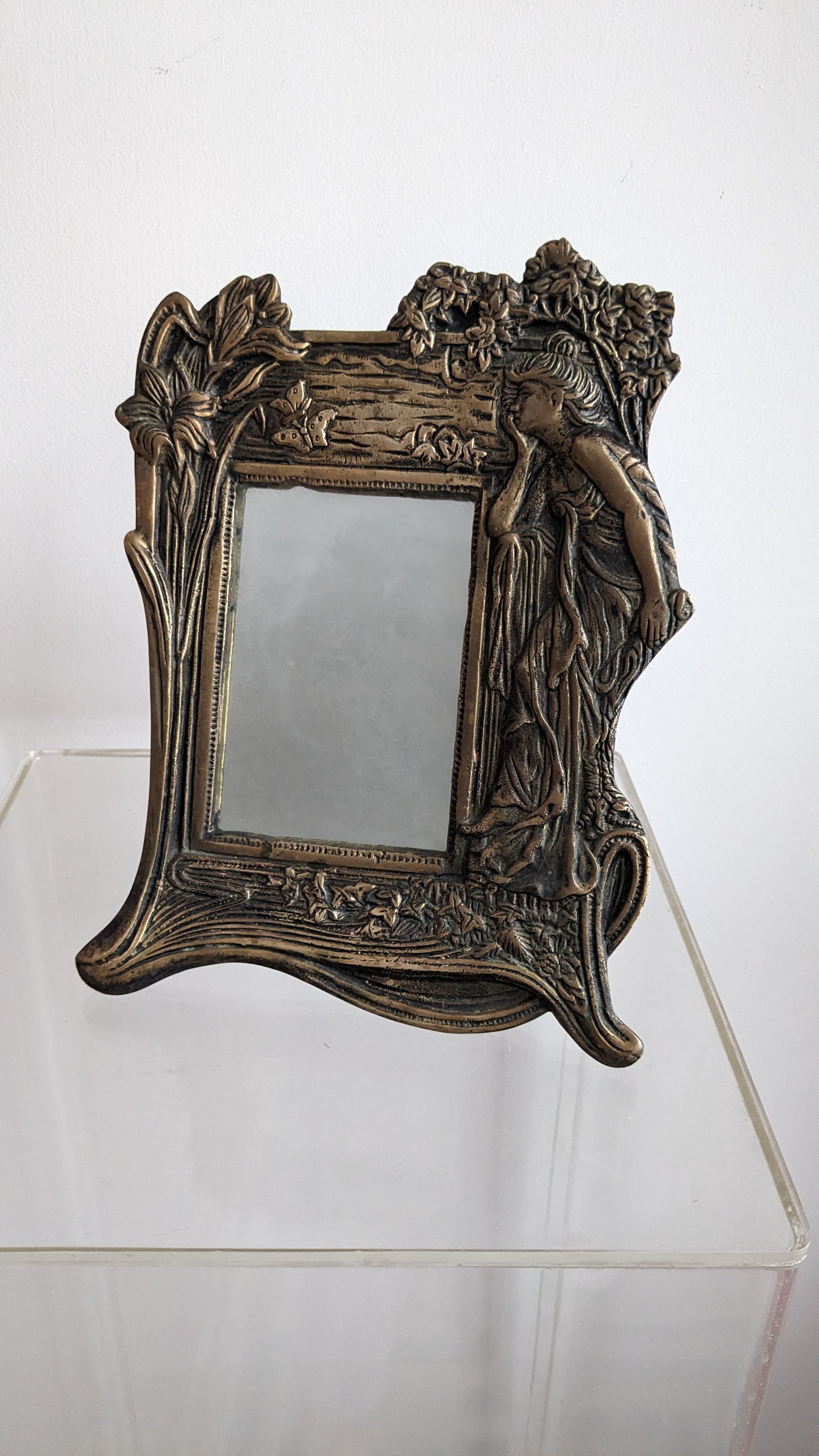 Art Deco Brass Maiden Mirror