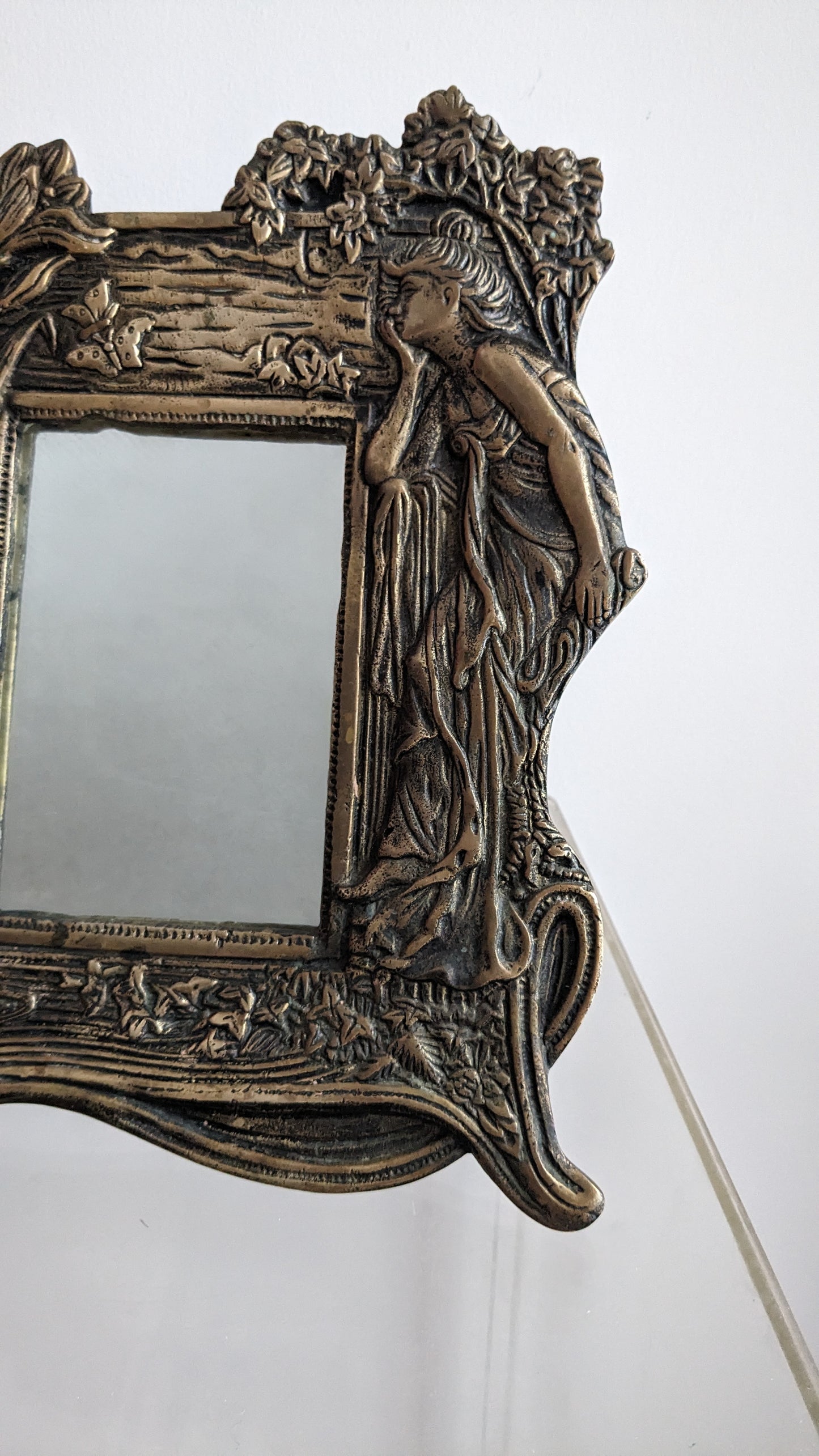 Art Deco Brass Maiden Mirror