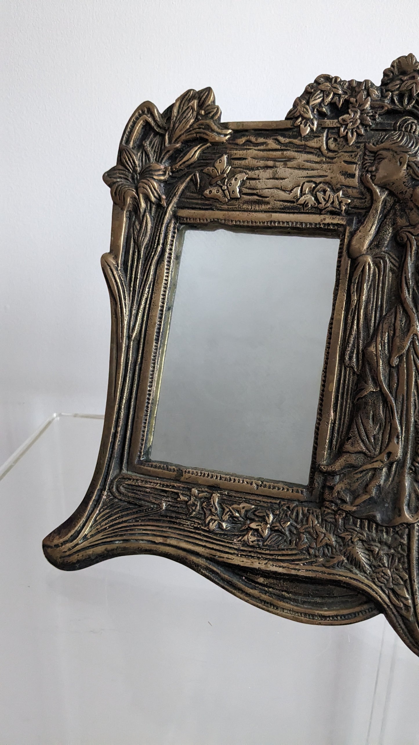 Art Deco Brass Maiden Mirror