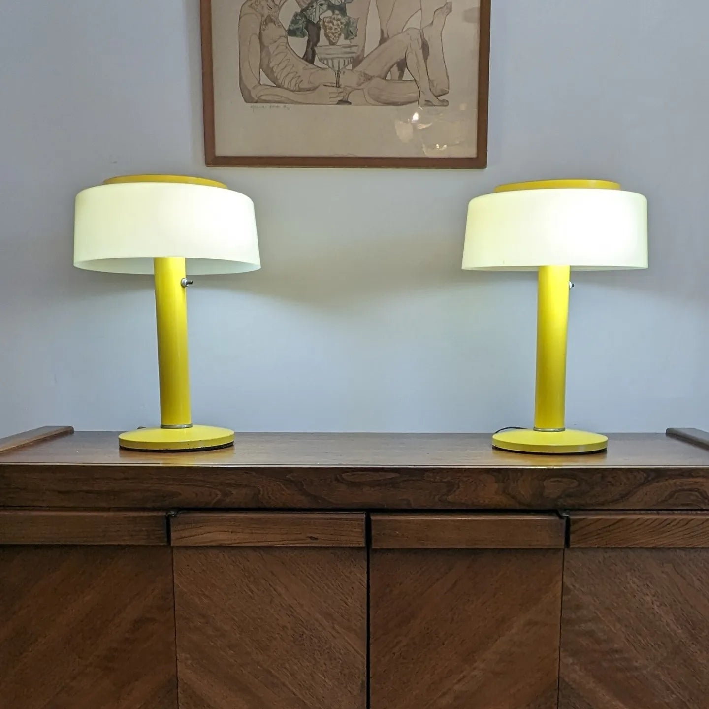 Yellow Mid Mod Light Pair