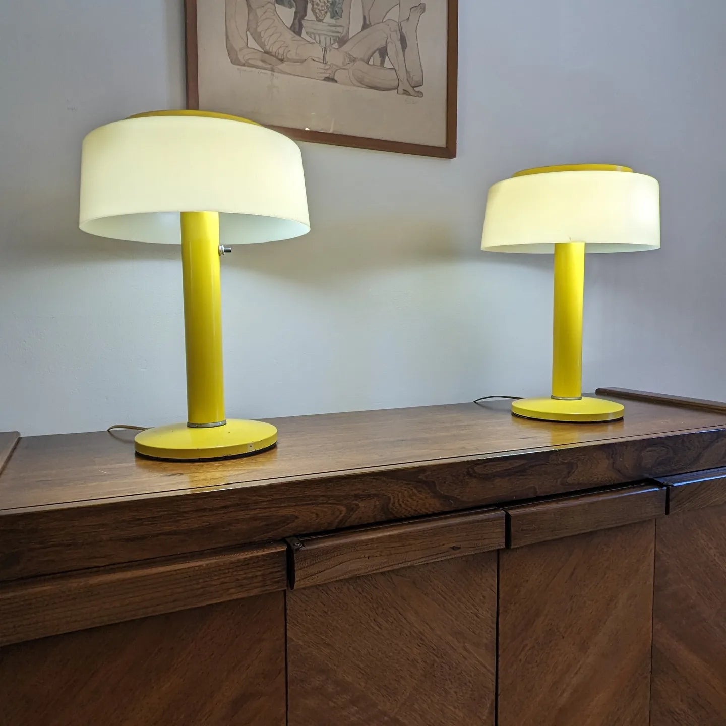 Yellow Mid Mod Light Pair