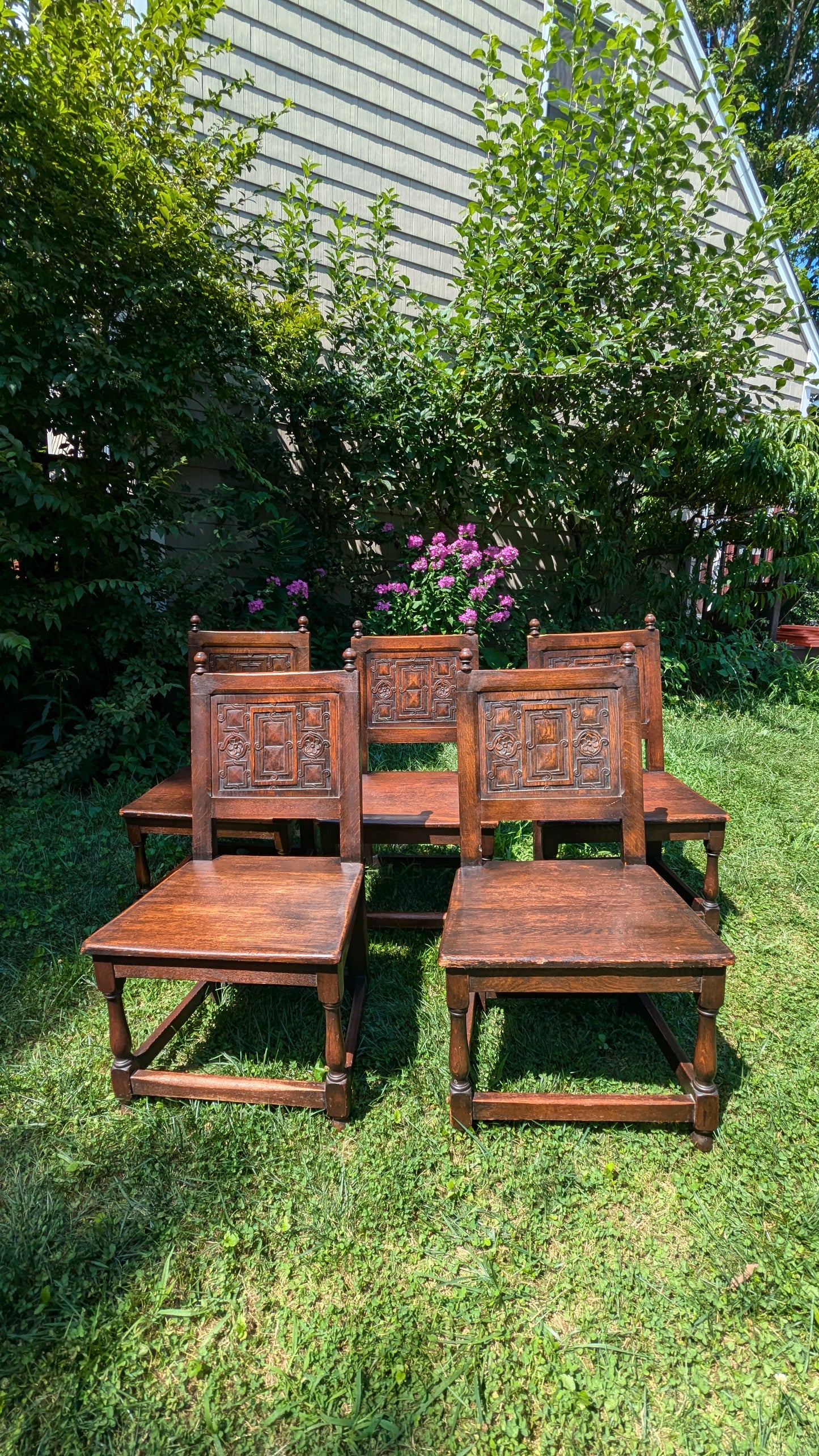 Jacobean Revival Oak Dining Side Chairs