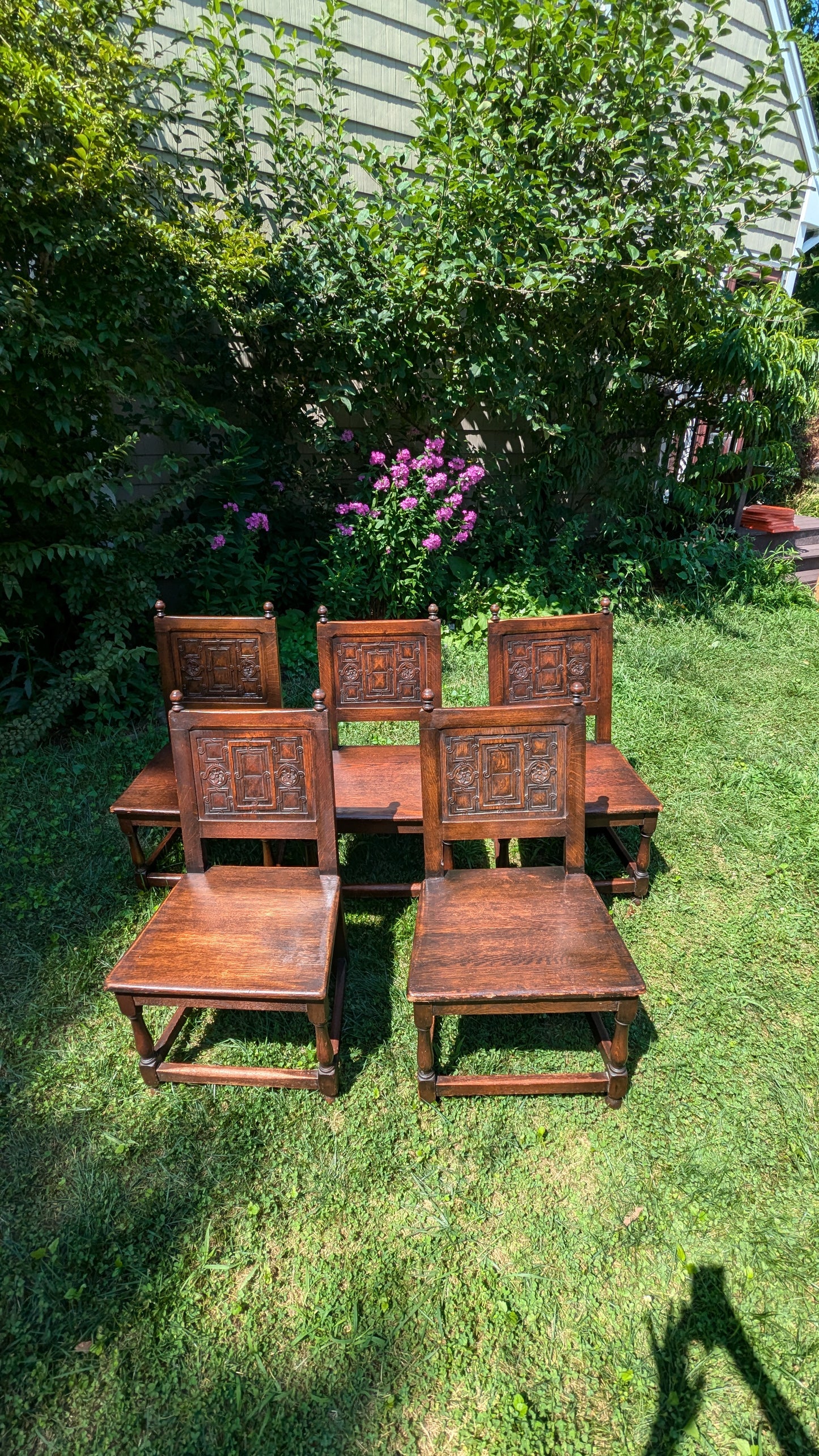 Jacobean Revival Oak Dining Side Chairs