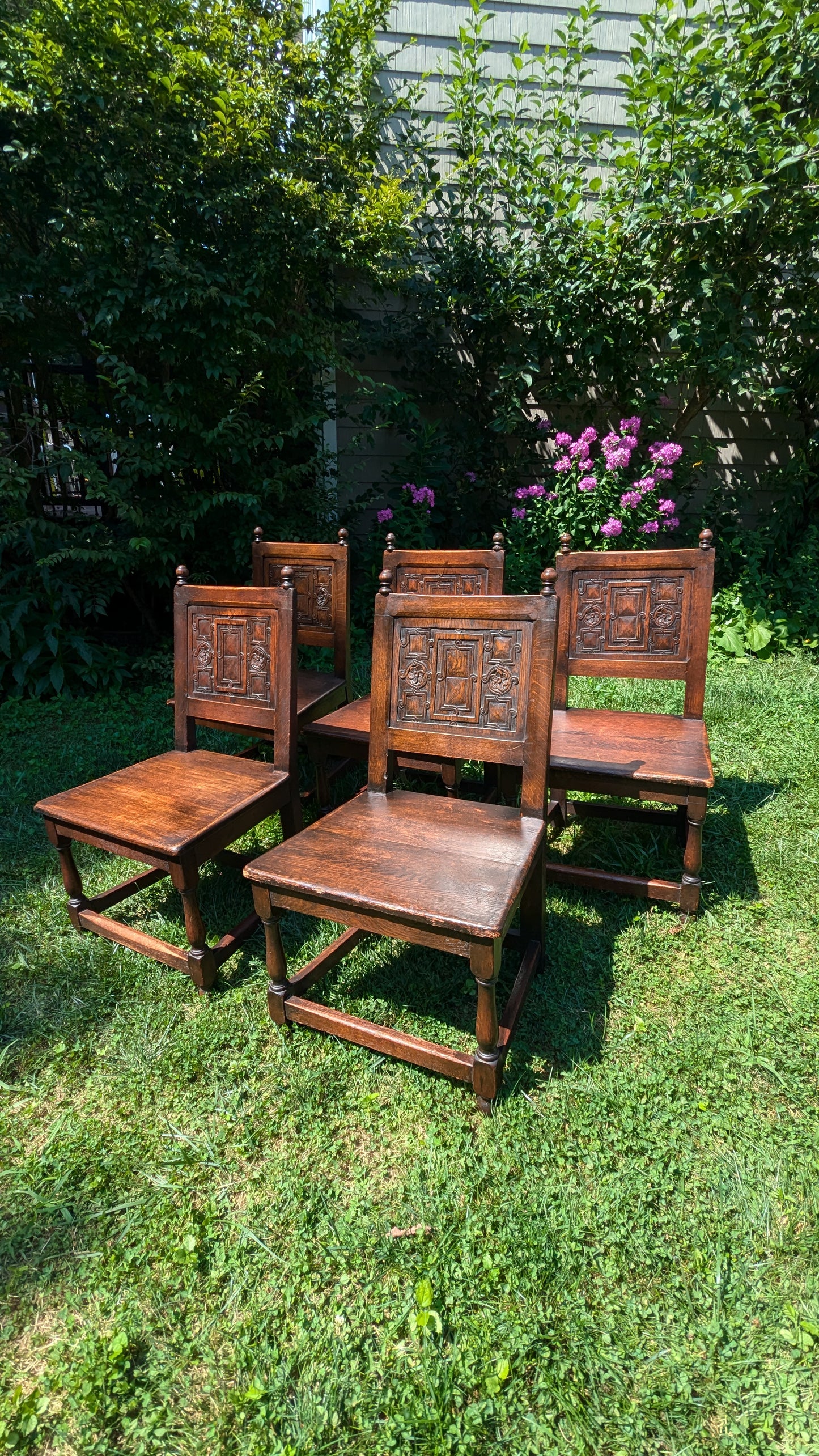 Jacobean Revival Oak Dining Side Chairs