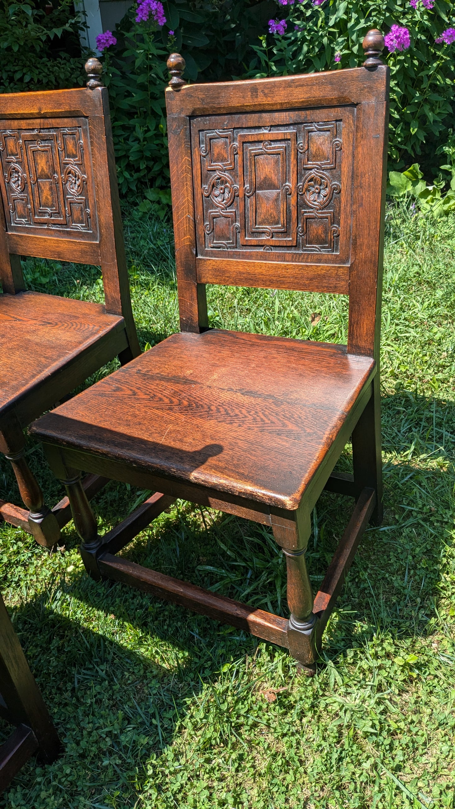 Jacobean Revival Oak Dining Side Chairs