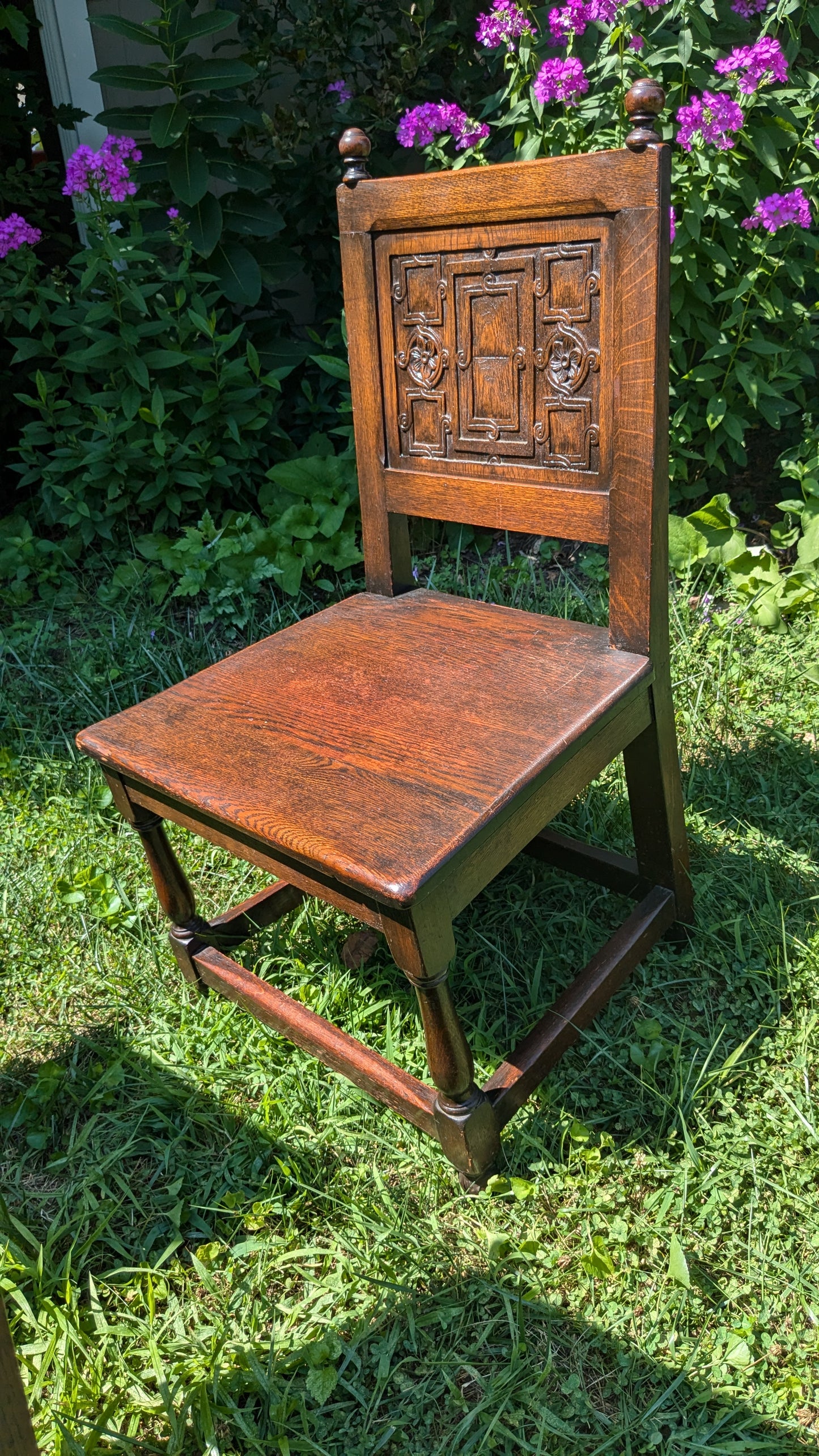 Jacobean Revival Oak Dining Side Chairs