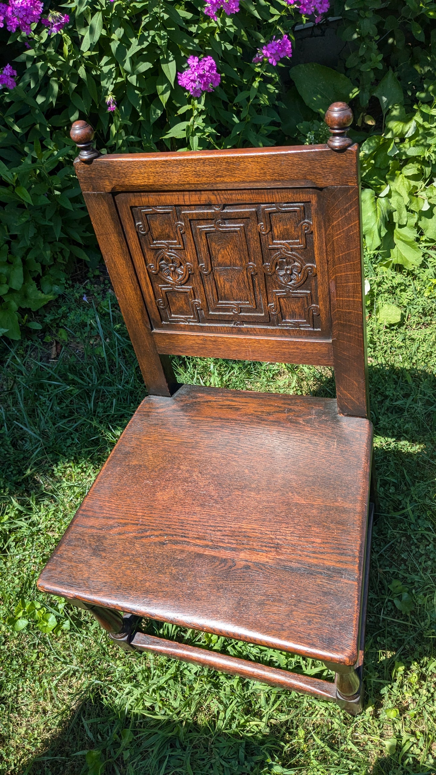 Jacobean Revival Oak Dining Side Chairs