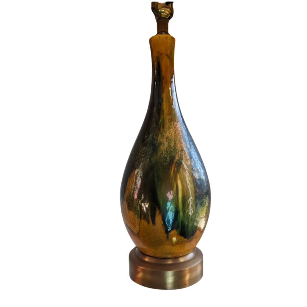 Green & Gold Midcentury Drip Glazed Table Lamp