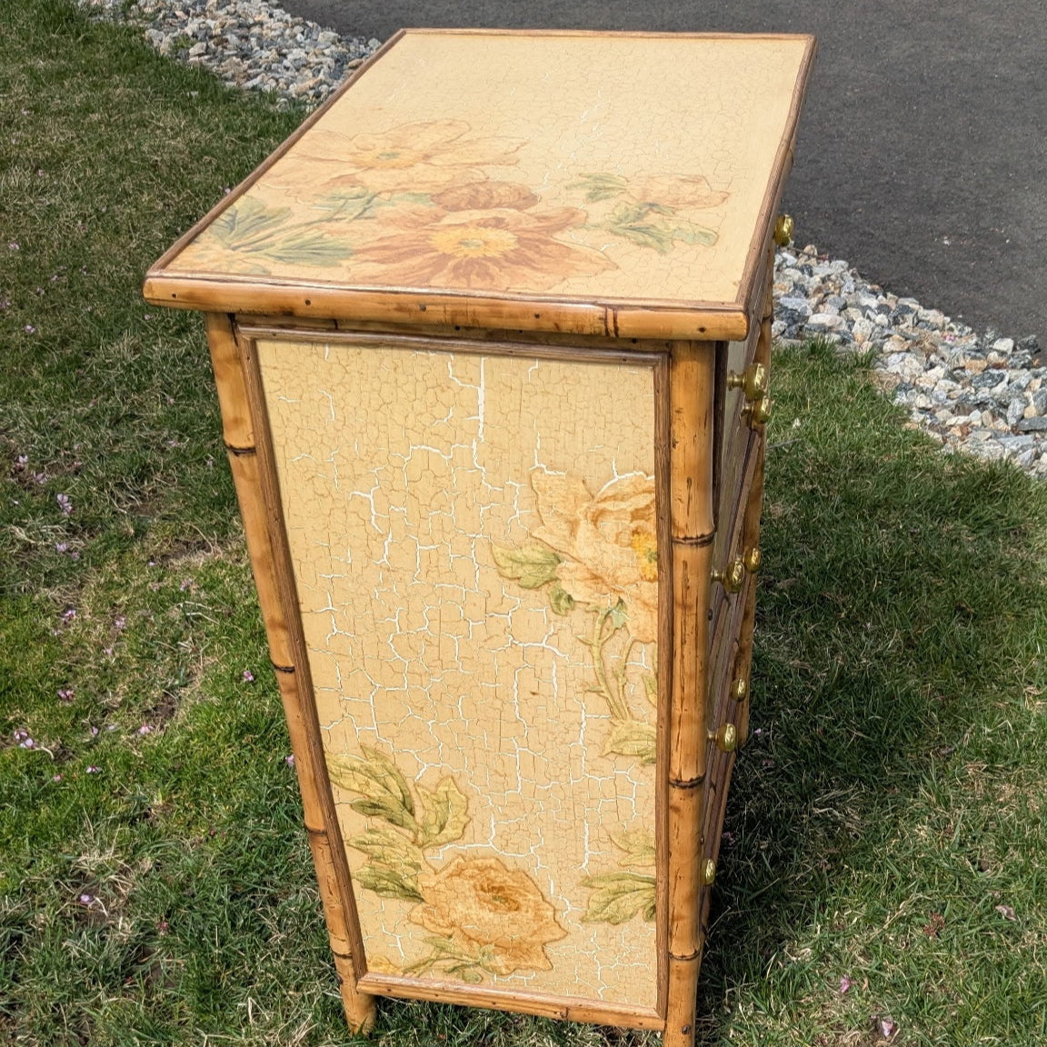 Antique Painted Chinoiserie Bamboo Chest Of Drawers