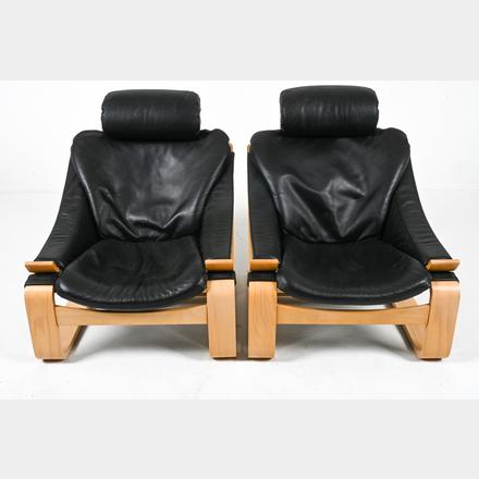 Nelo Sweden Kroken Leather Lounge Chairs (1970s)