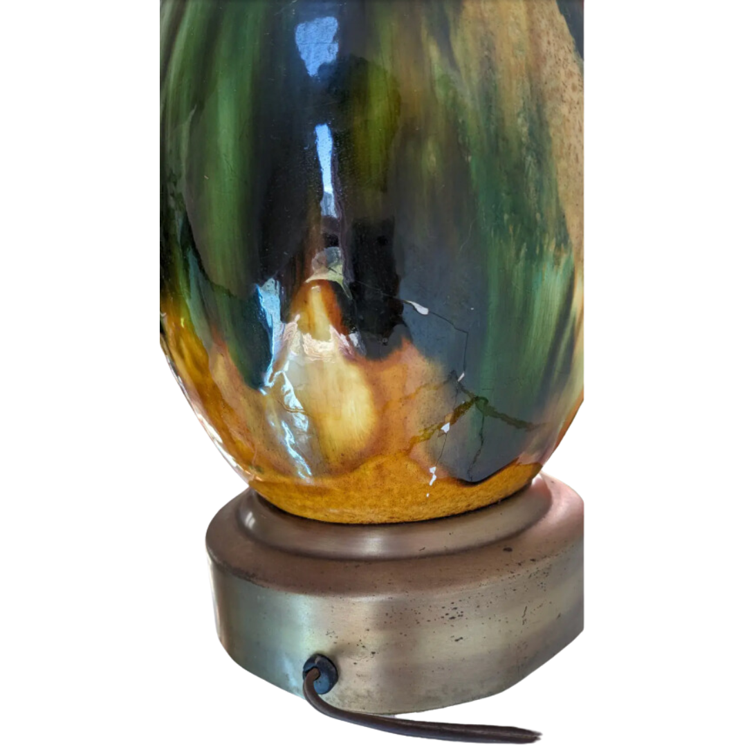 Green & Gold Midcentury Drip Glazed Table Lamp