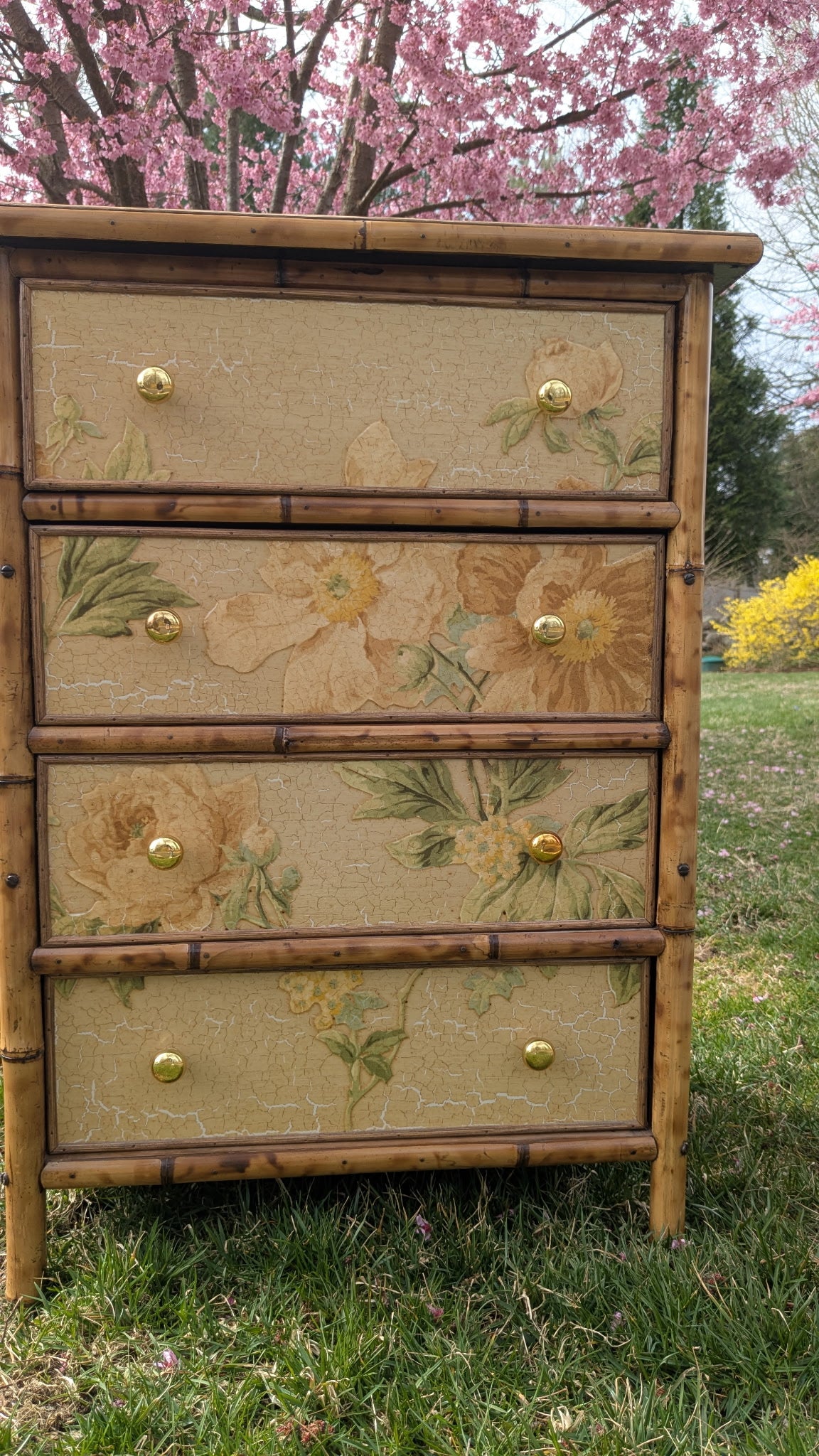 Antique Painted Chinoiserie Bamboo Chest Of Drawers
