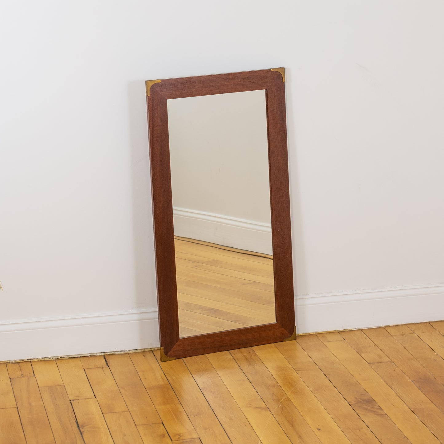 Danish Teak Wall Mirror with Brass Corner Detail