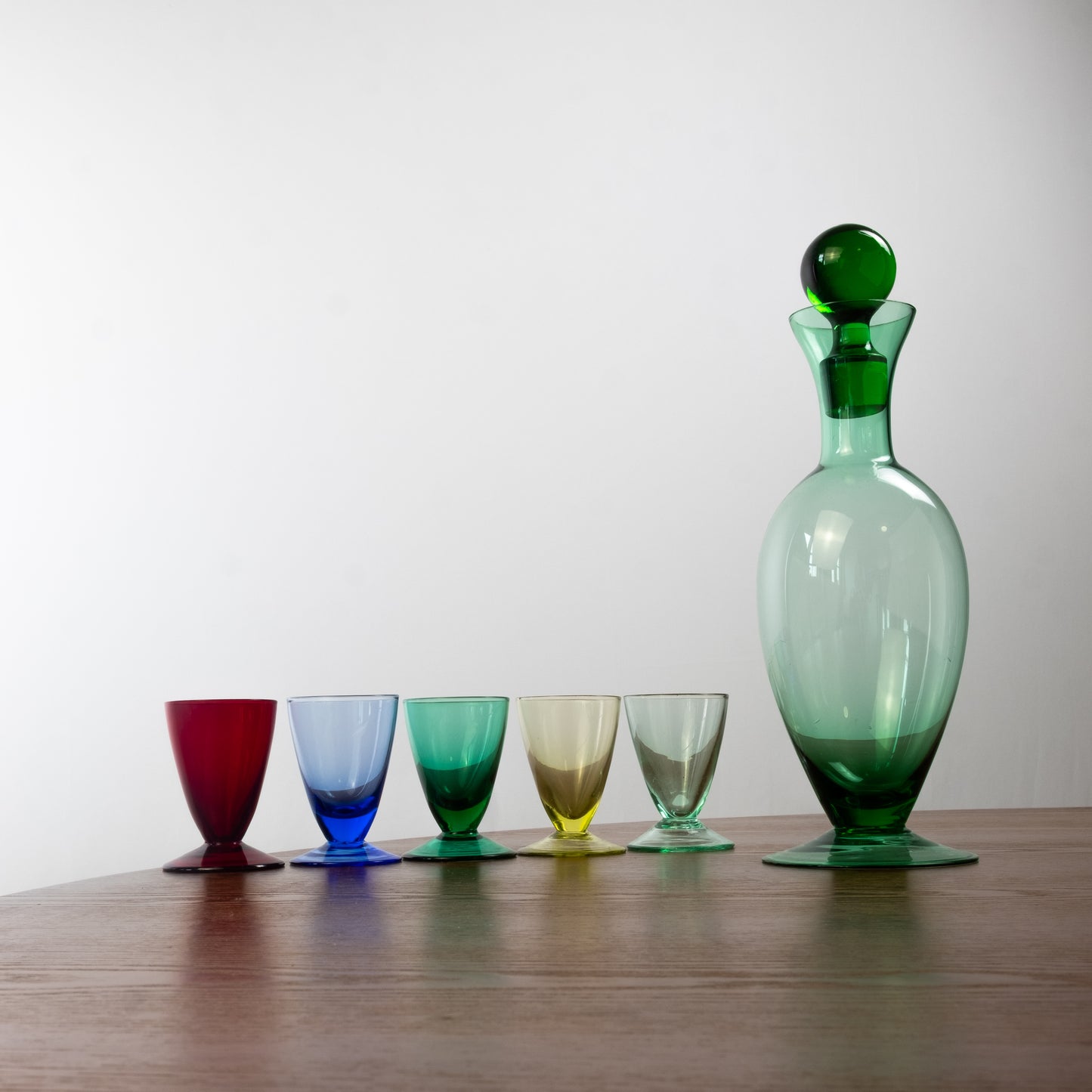 Jewel Tone Glass Cordial Decanter & Glass Set
