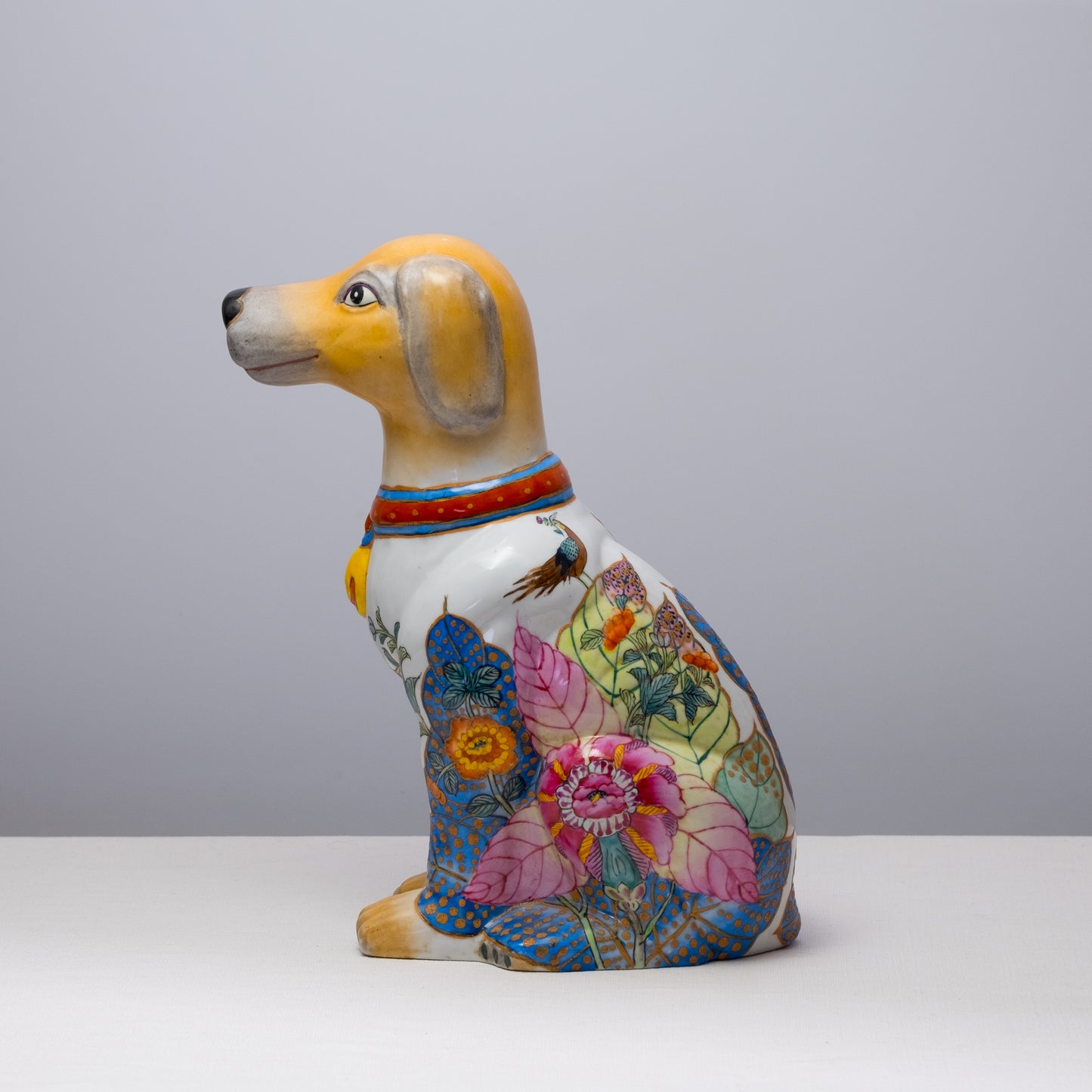 Bell Dog Floral Porcelain Statue