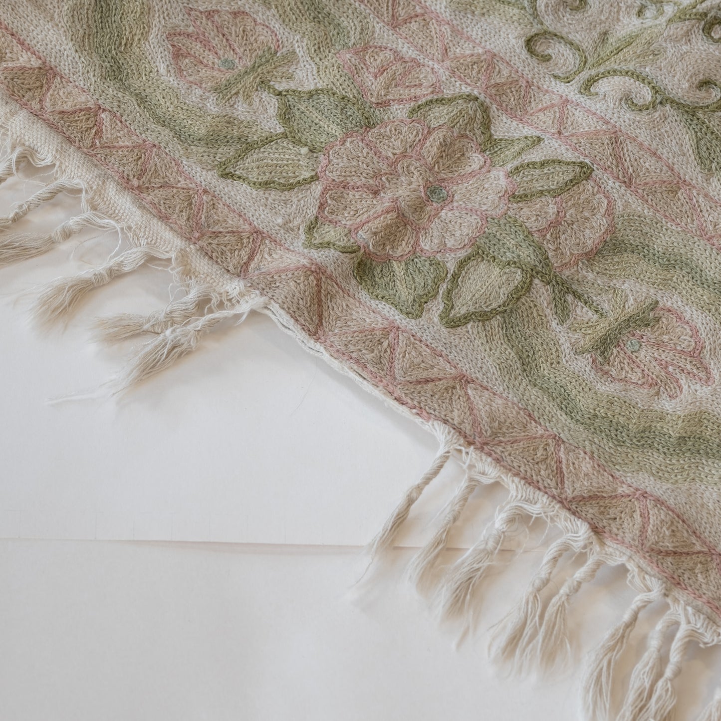 Embroidered Pink and Green Floral Crewelwork Tapestry (with shipping for Clara)