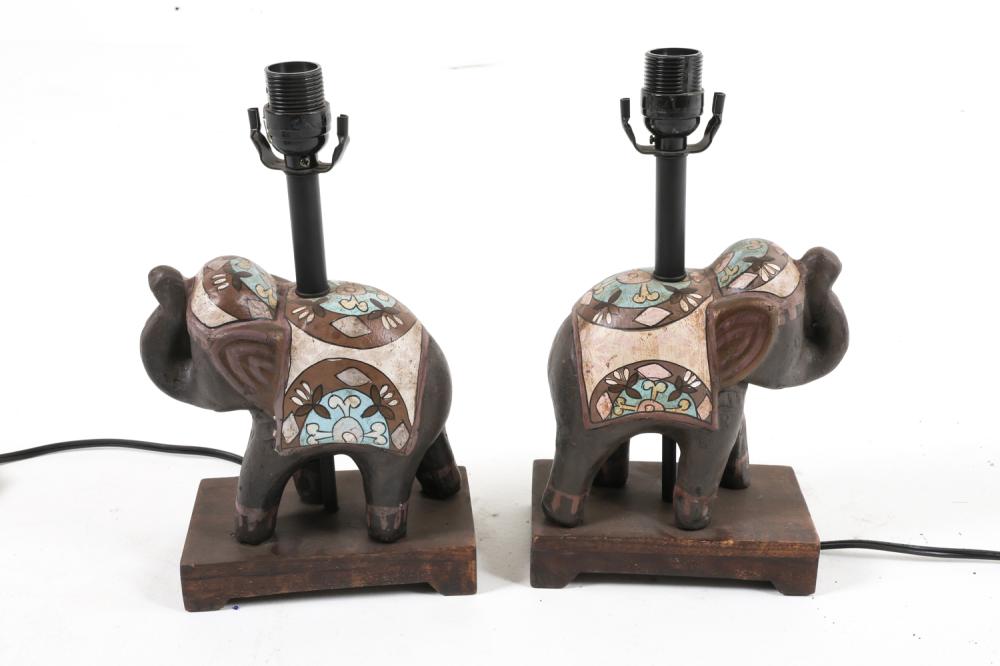 Pair of Indian Elephant Table Lamps with Beaded Shades