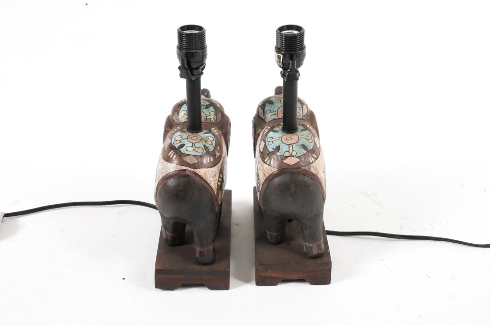 Pair of Indian Elephant Table Lamps with Beaded Shades