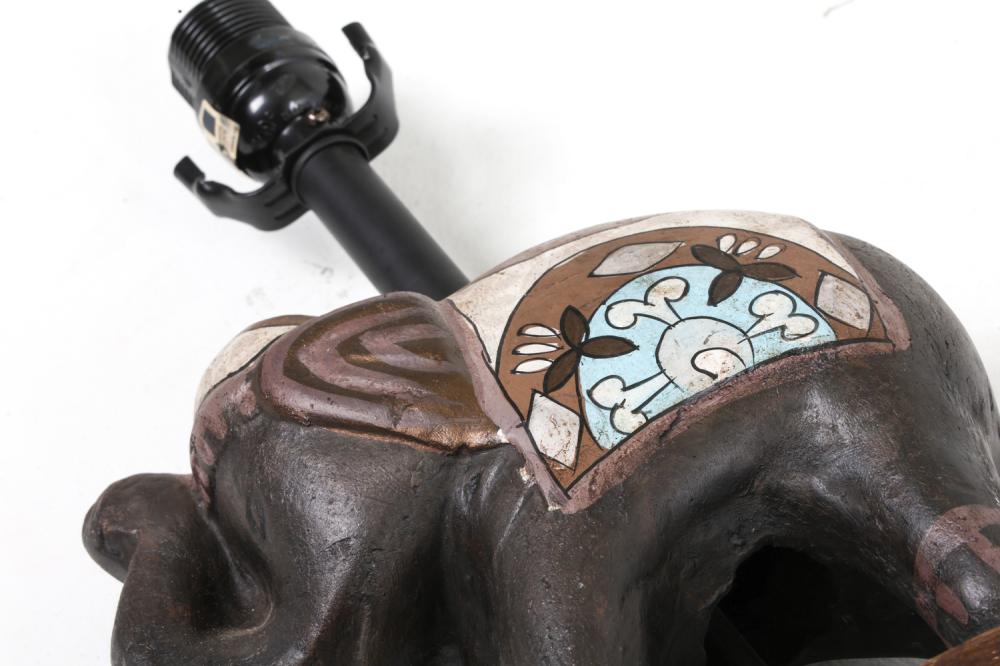 Pair of Indian Elephant Table Lamps with Beaded Shades