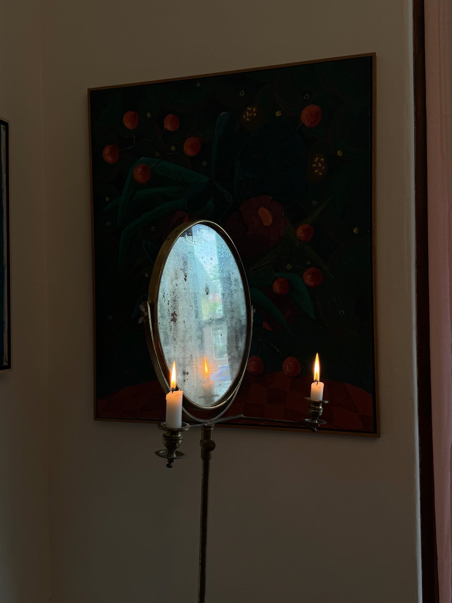 Antique Brass Shaving Mirror with Candleabra