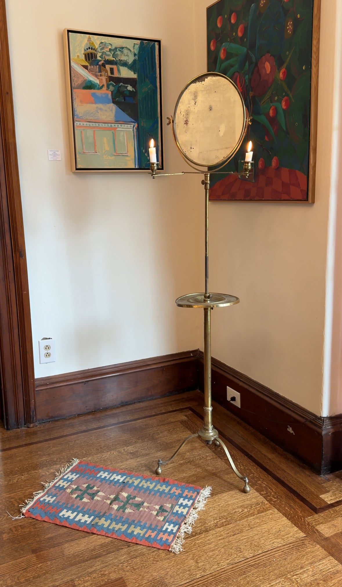 Antique Brass Shaving Mirror with Candleabra