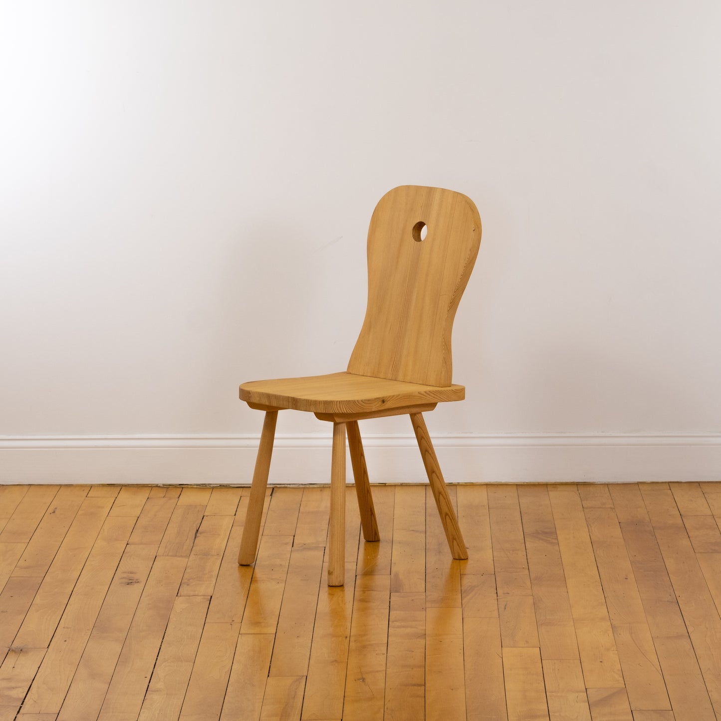 Set of 6 French Mid Century Modern Untreated Pine Side Chairs w/ Cutout in the Style of Christian Durupt