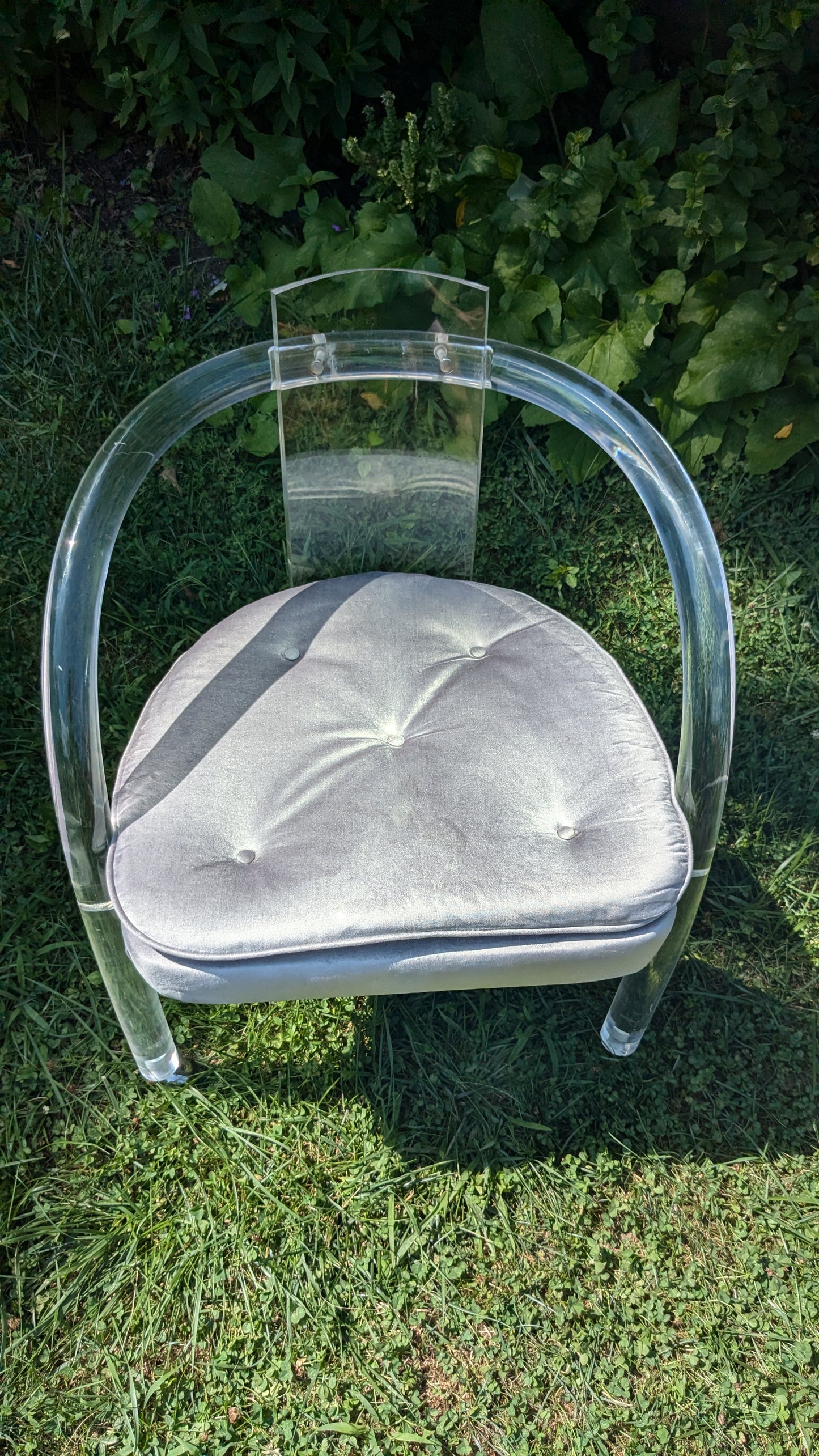 Lucite Velvet Upholstered Waterfall Armchairs