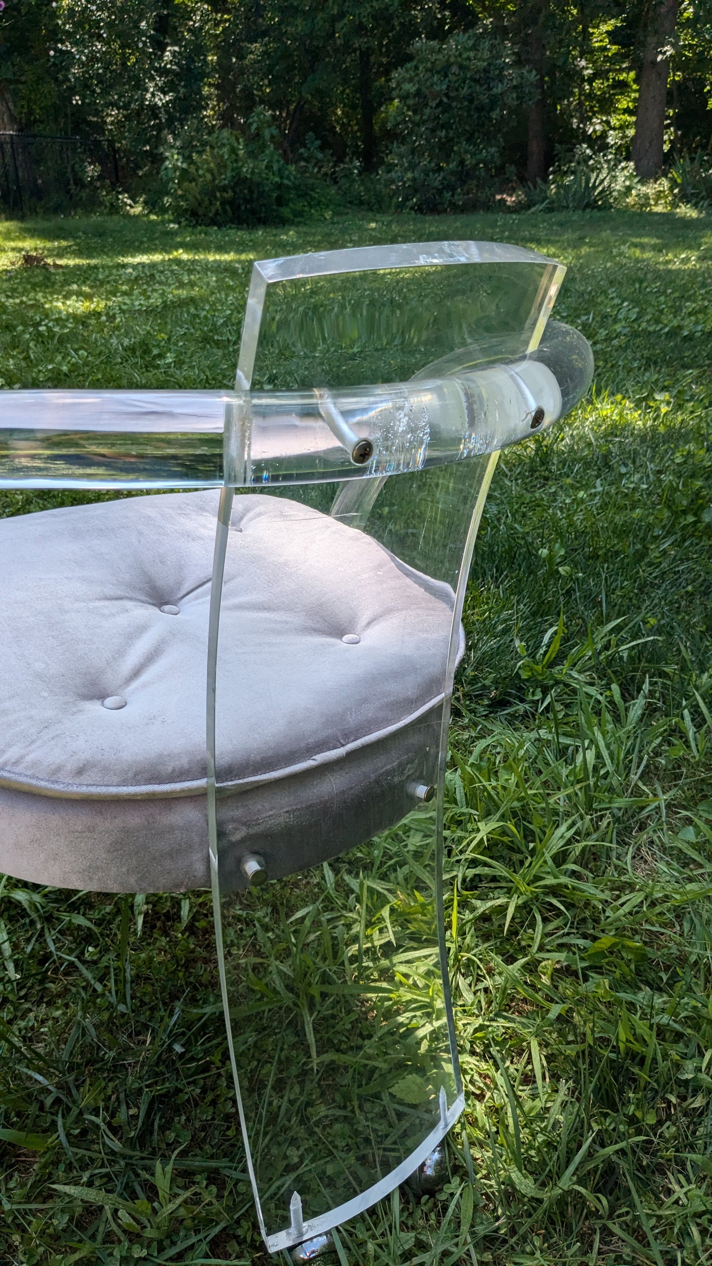 Lucite Velvet Upholstered Waterfall Armchairs