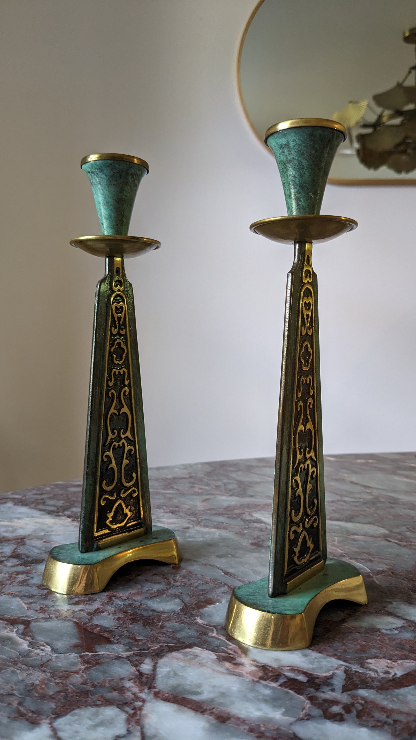 Verdigris Brutalist Candlestick Holders