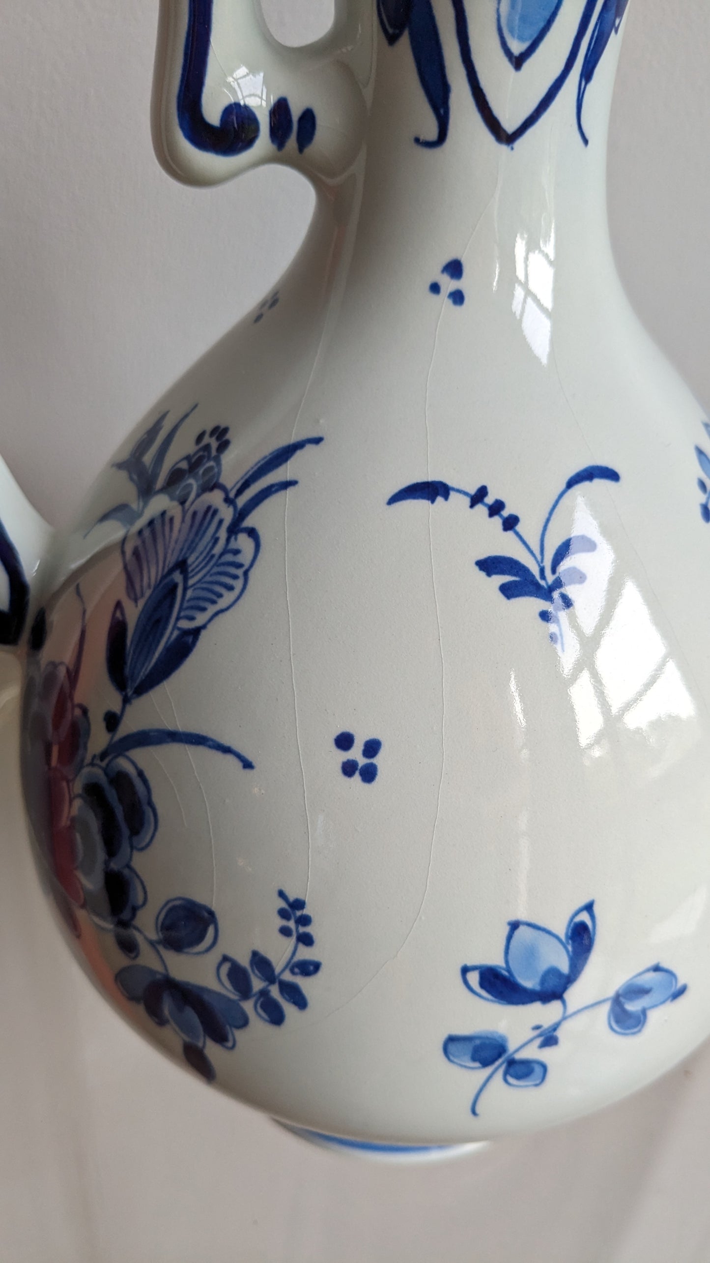 Midcentury Royal Delft Blue Handled Vase