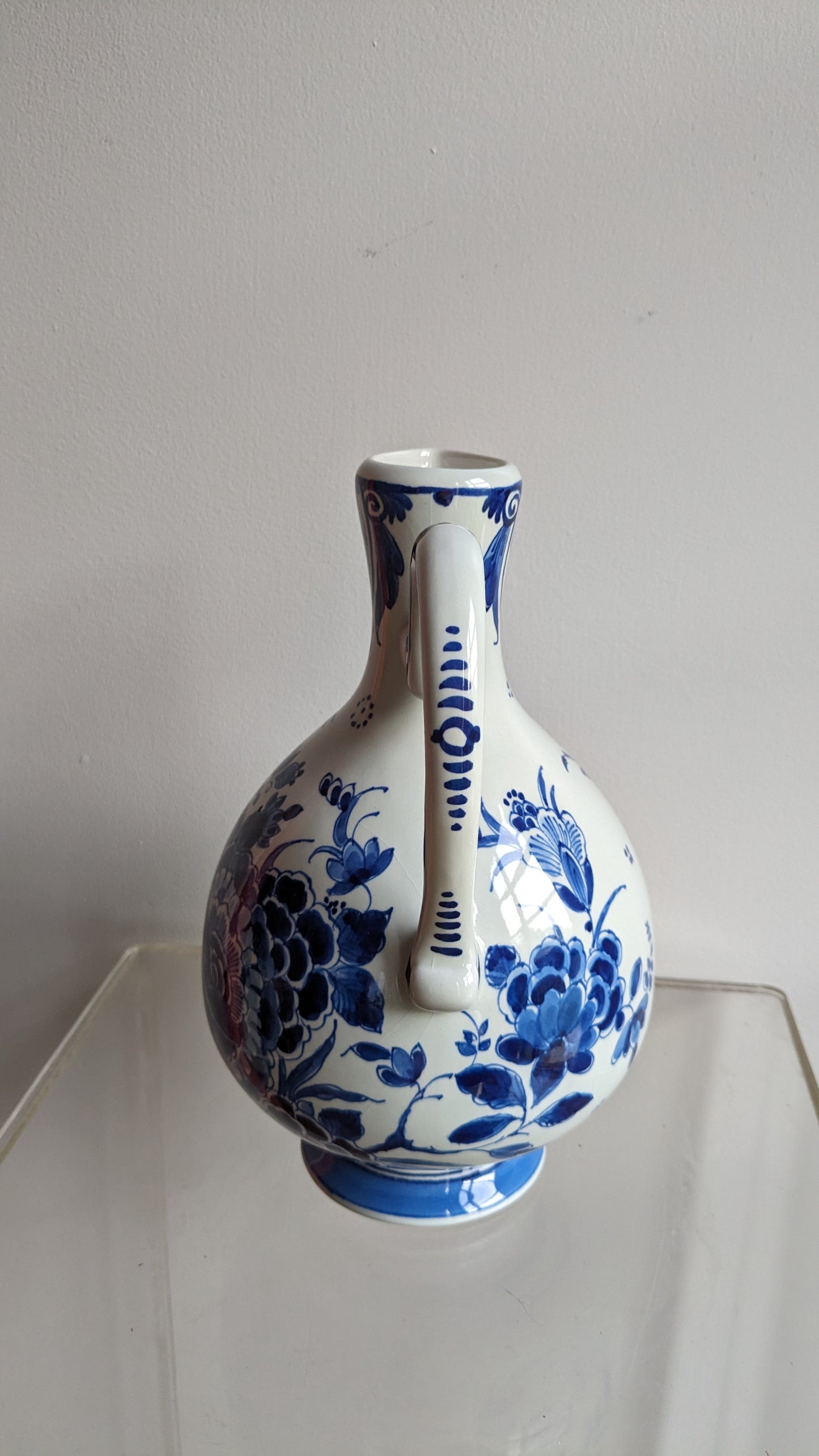 Midcentury Royal Delft Blue Handled Vase