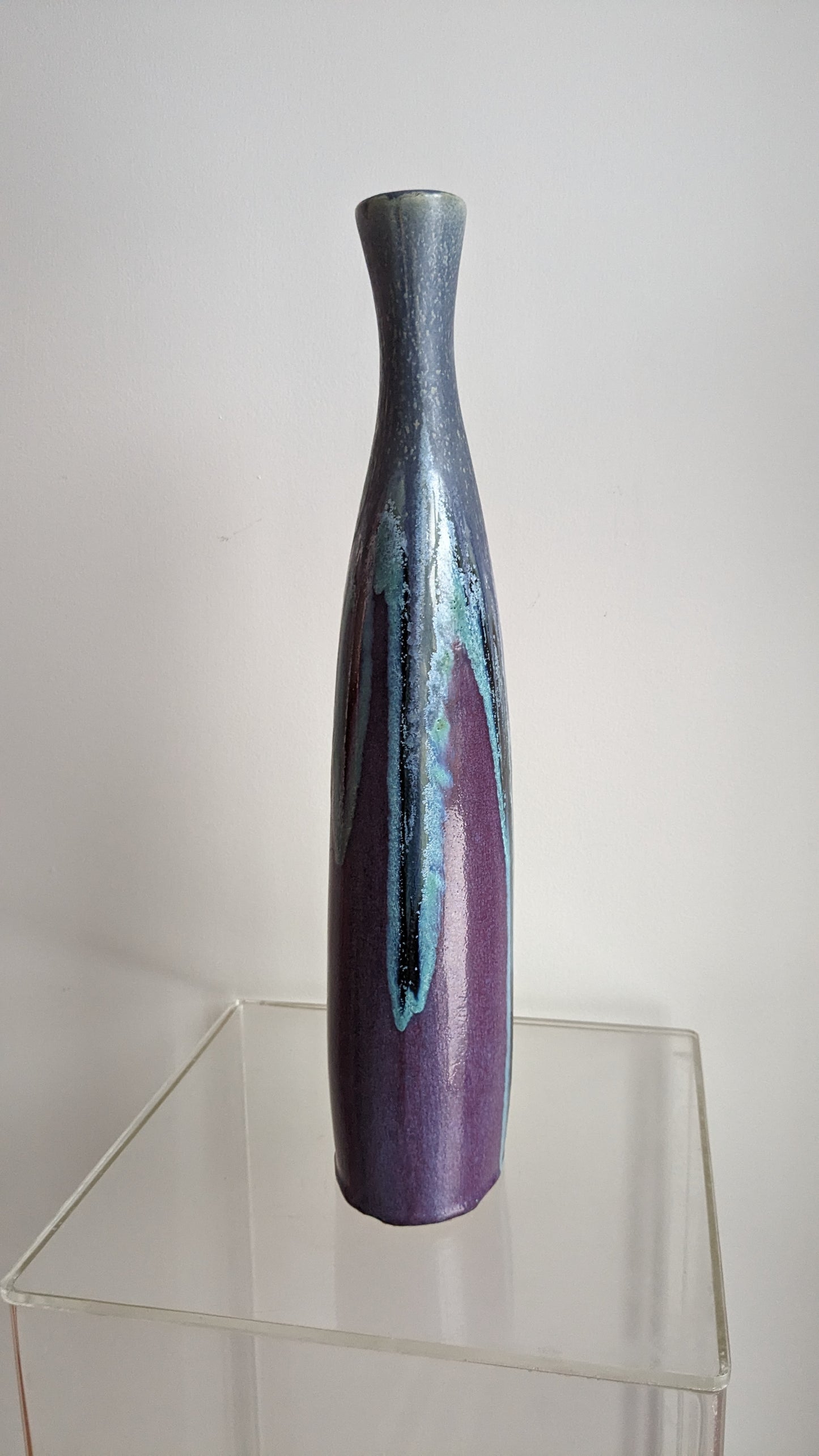 MCM Tall Drip Glaze Vase in Purples and Blues