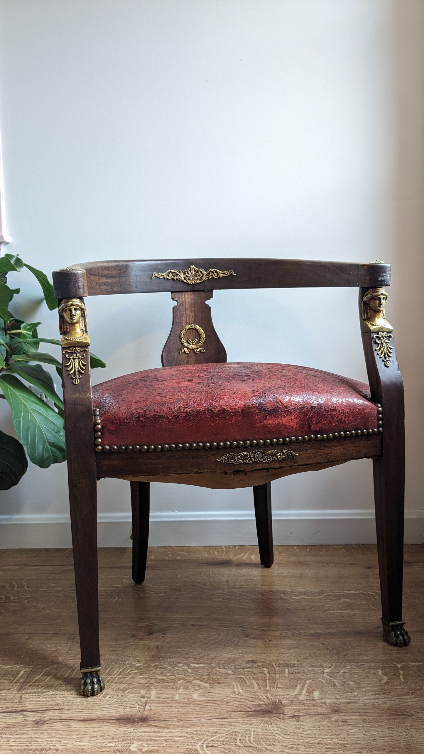 Antique French Empire Revival Gilt Desk Arm Chair