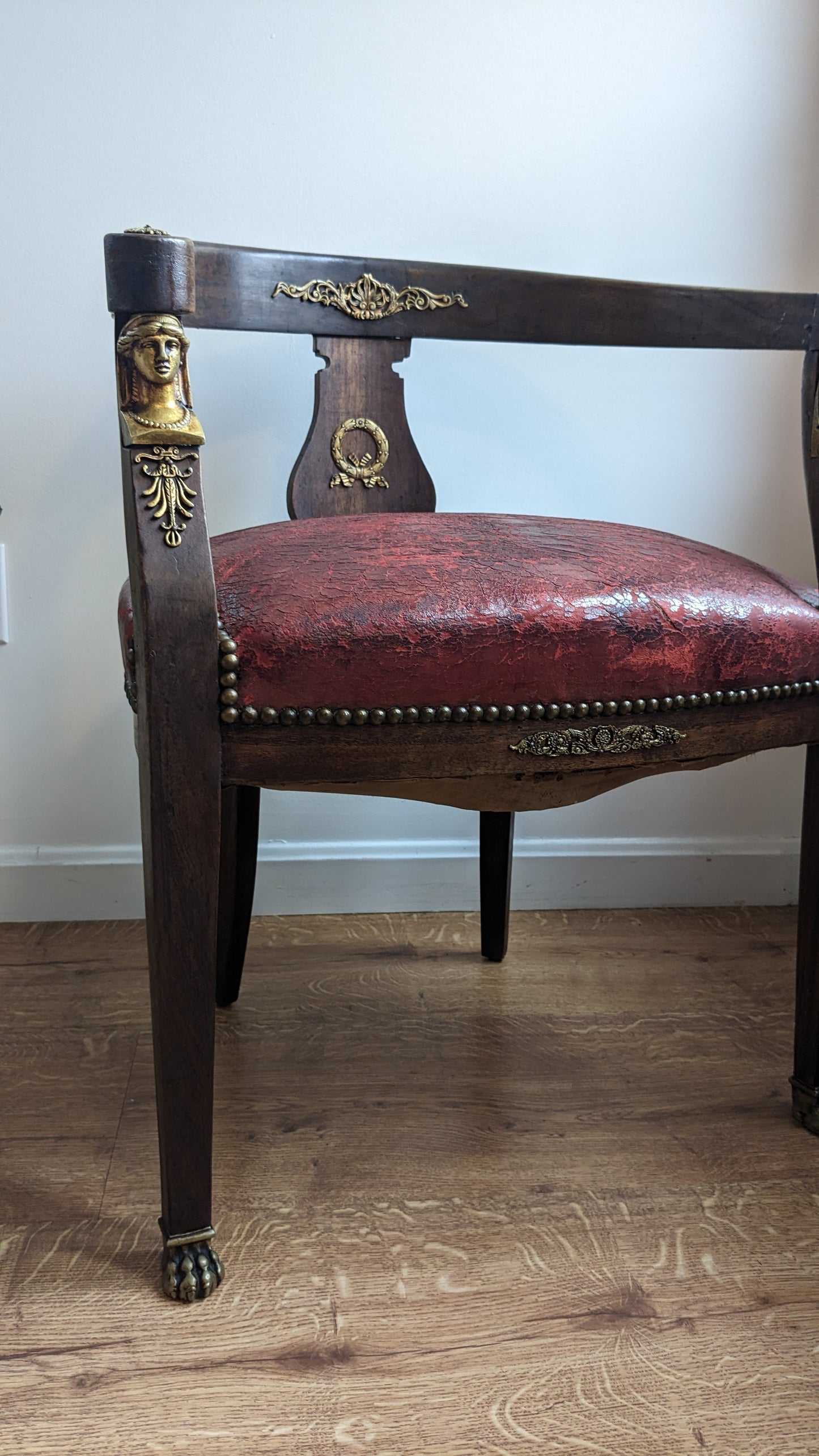 Antique French Empire Revival Gilt Desk Arm Chair