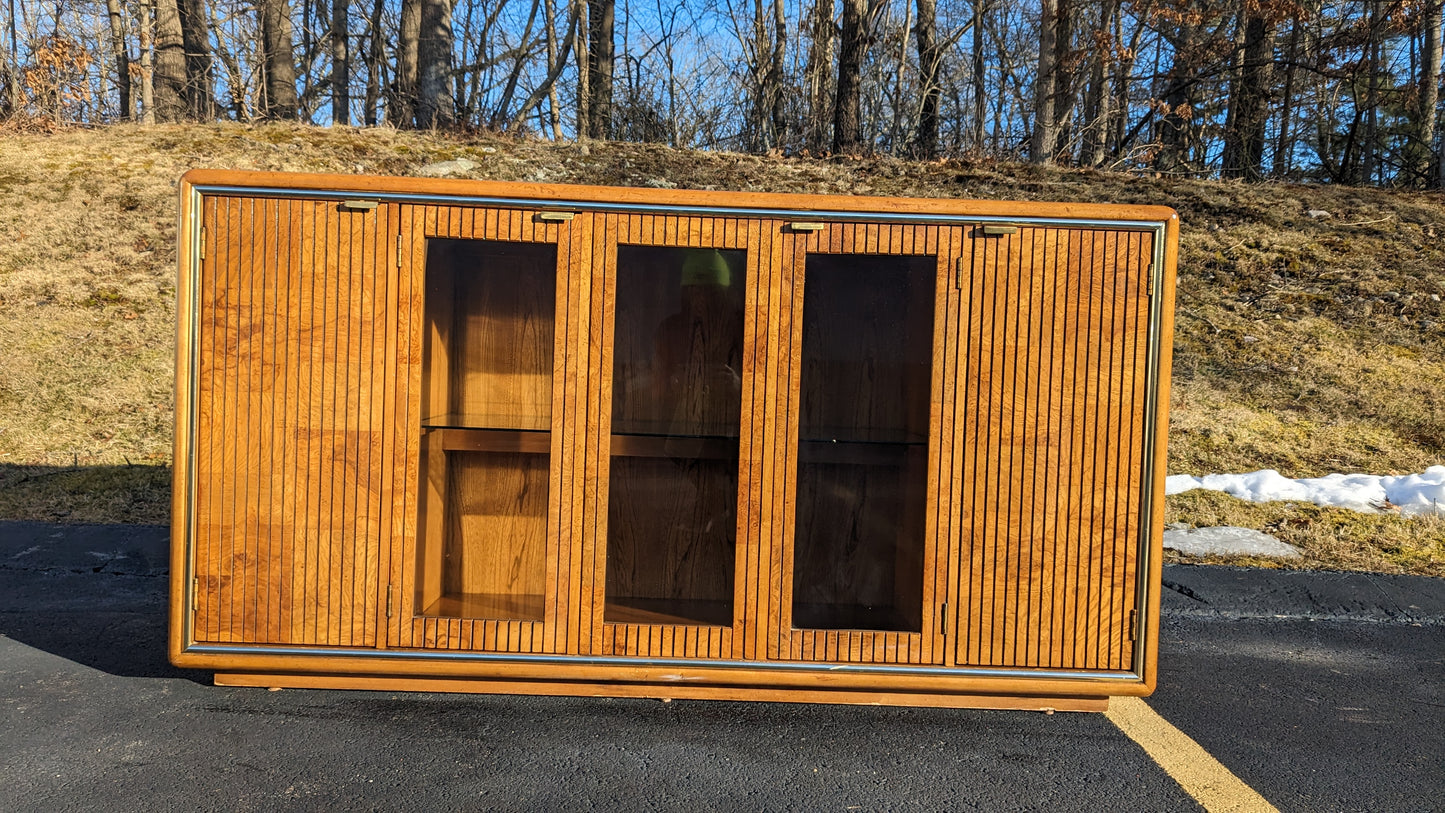 Vintage American Of Martinsville Lighted Burlwood & Oak Credenza