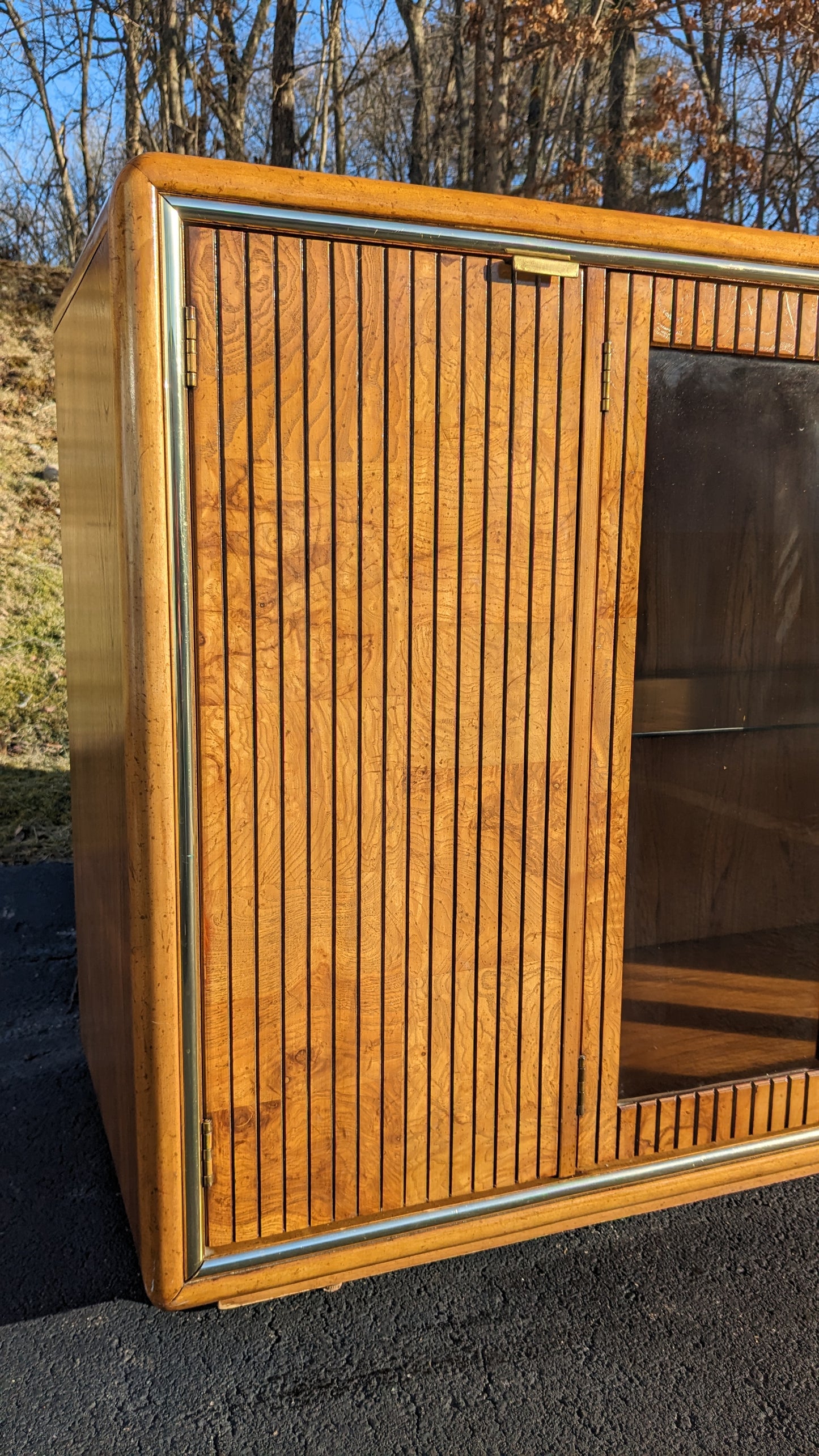 Vintage American Of Martinsville Lighted Burlwood & Oak Credenza