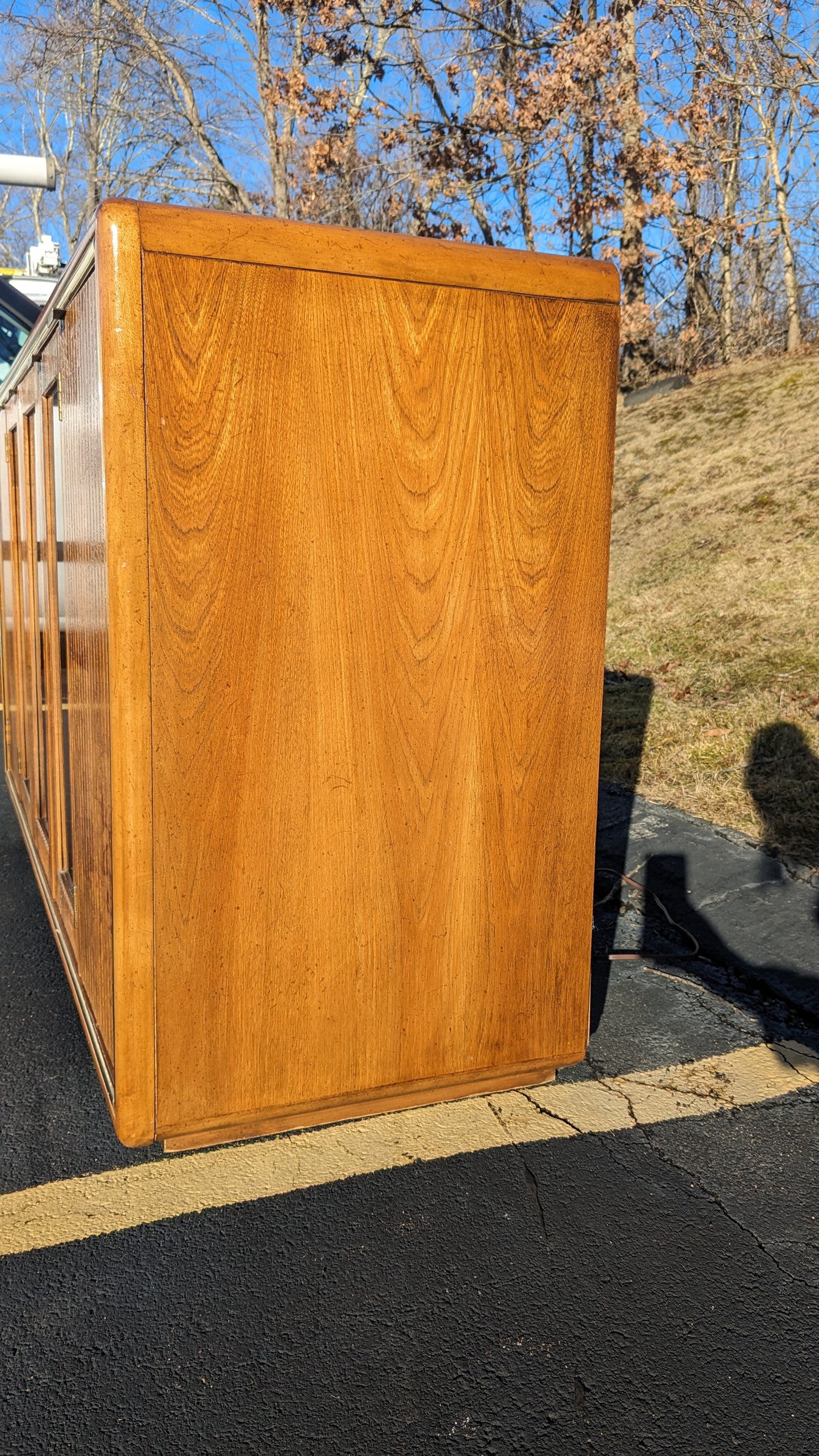 Vintage American Of Martinsville Lighted Burlwood & Oak Credenza