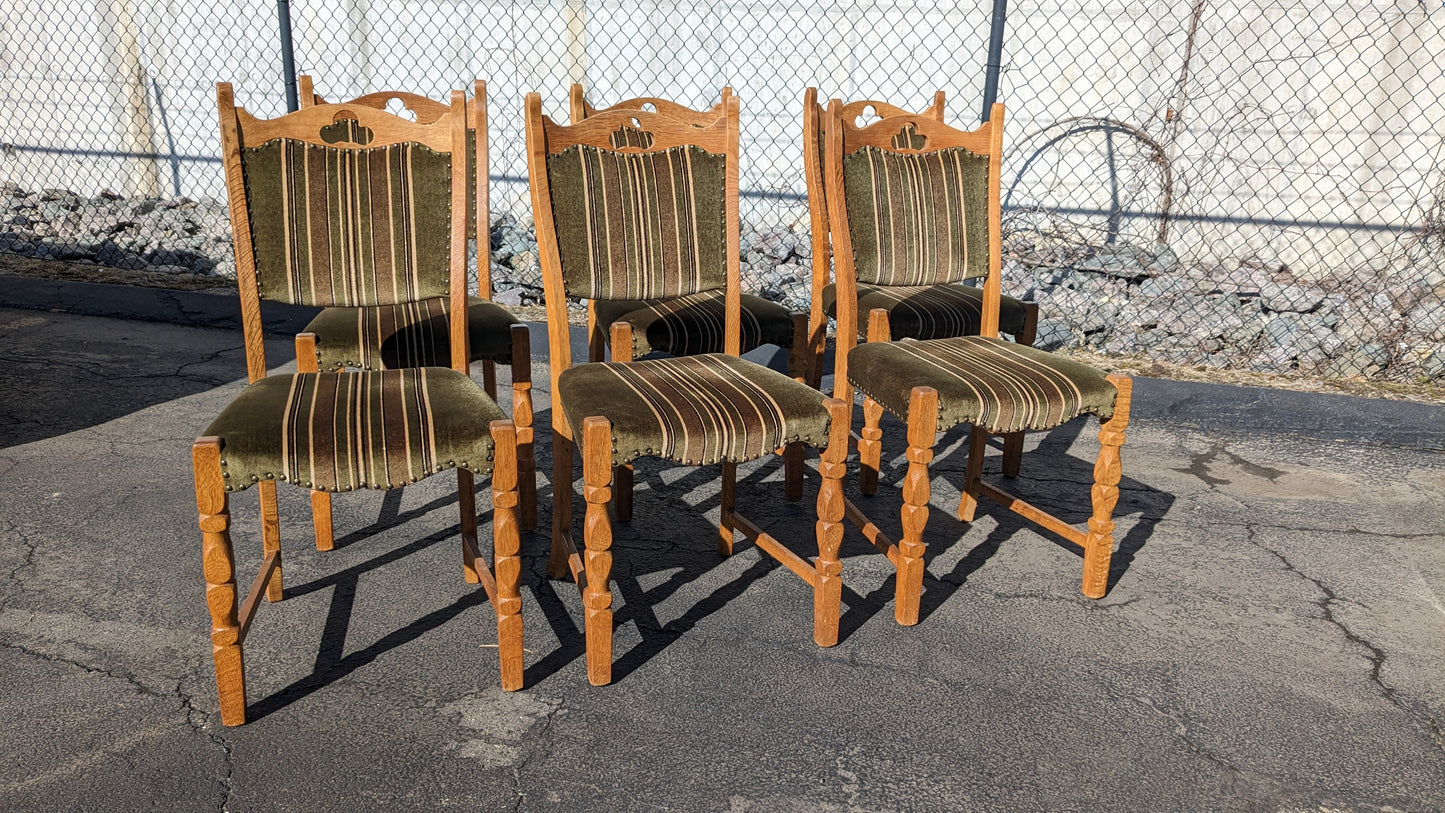 Danish Modern Oak Dining Chairs w/Mohair Fabric