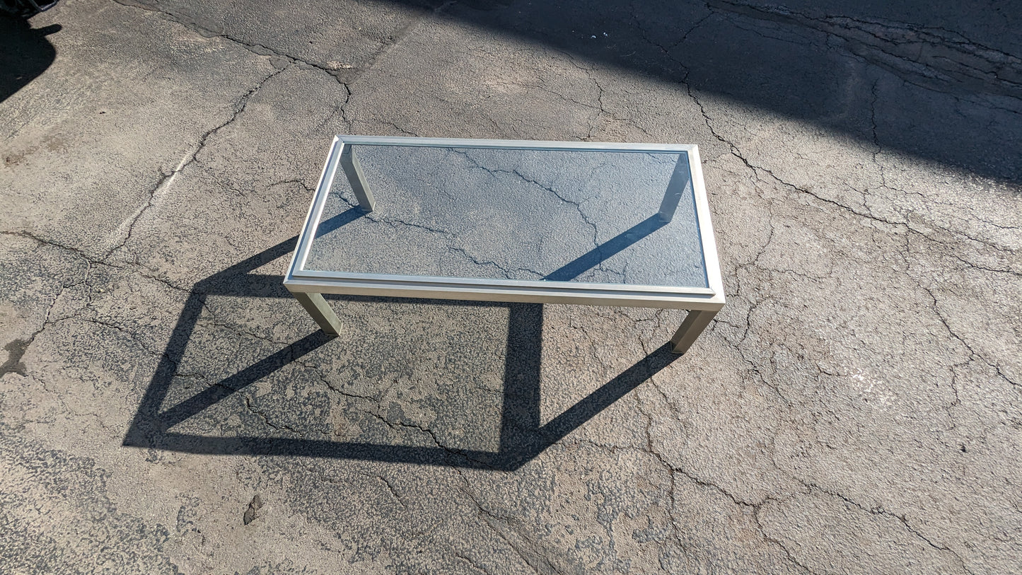 1970s Brushed Silver and Glass Coffee Table