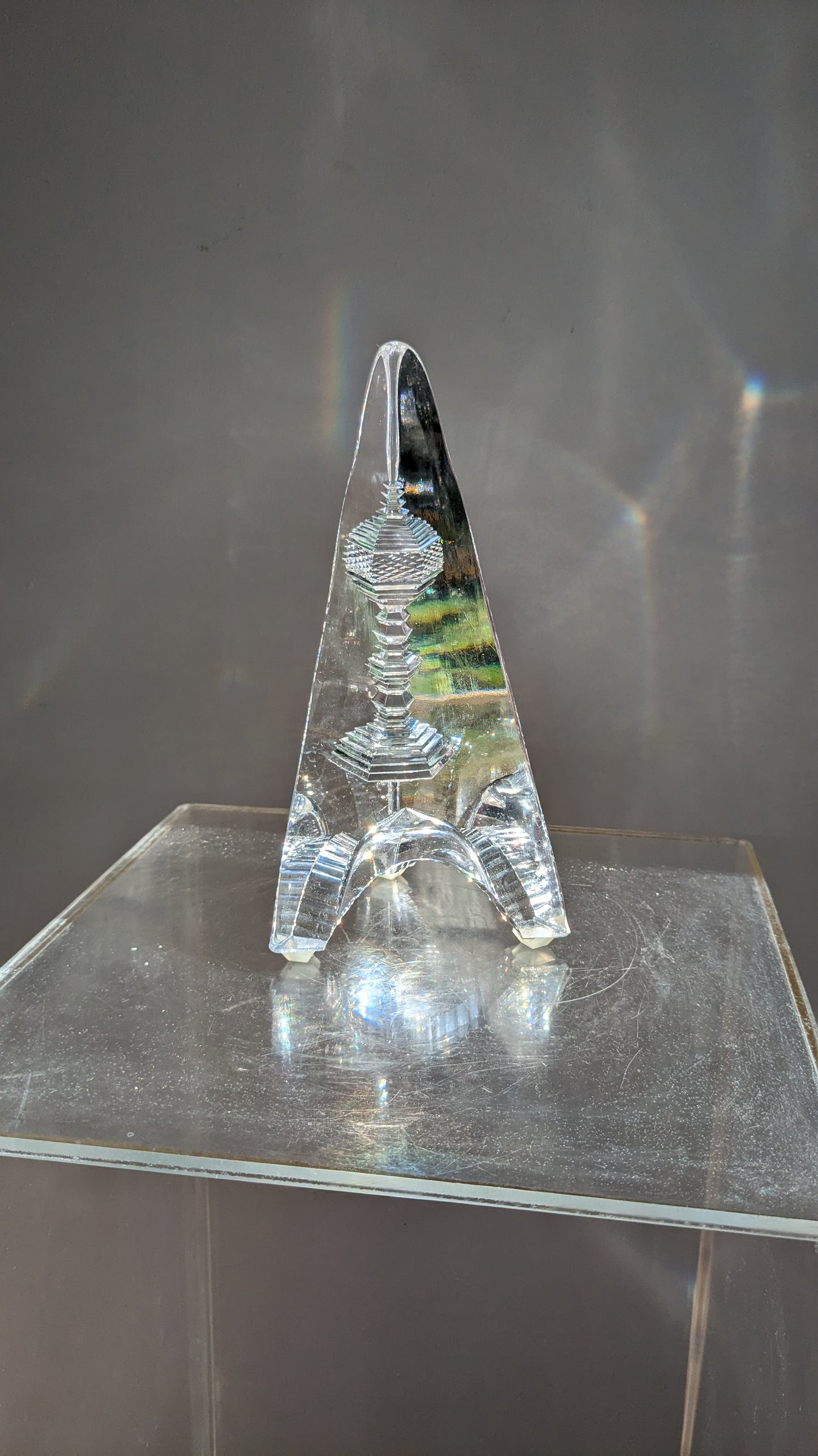 Vintage Crystal Triangular Paperweight