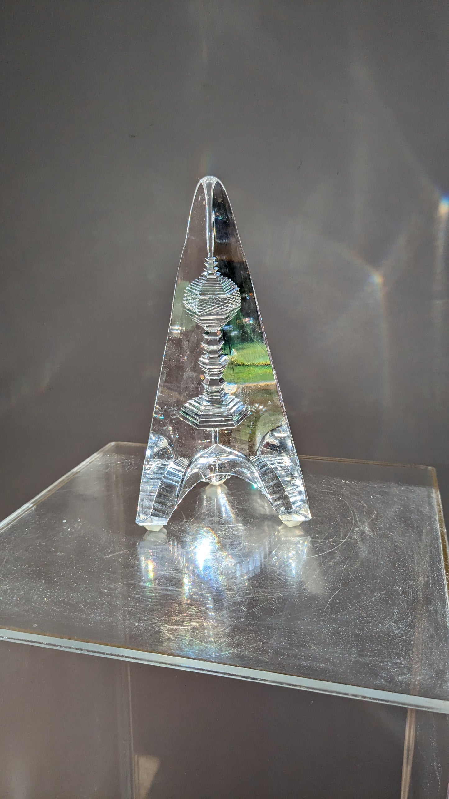 Vintage Crystal Triangular Paperweight