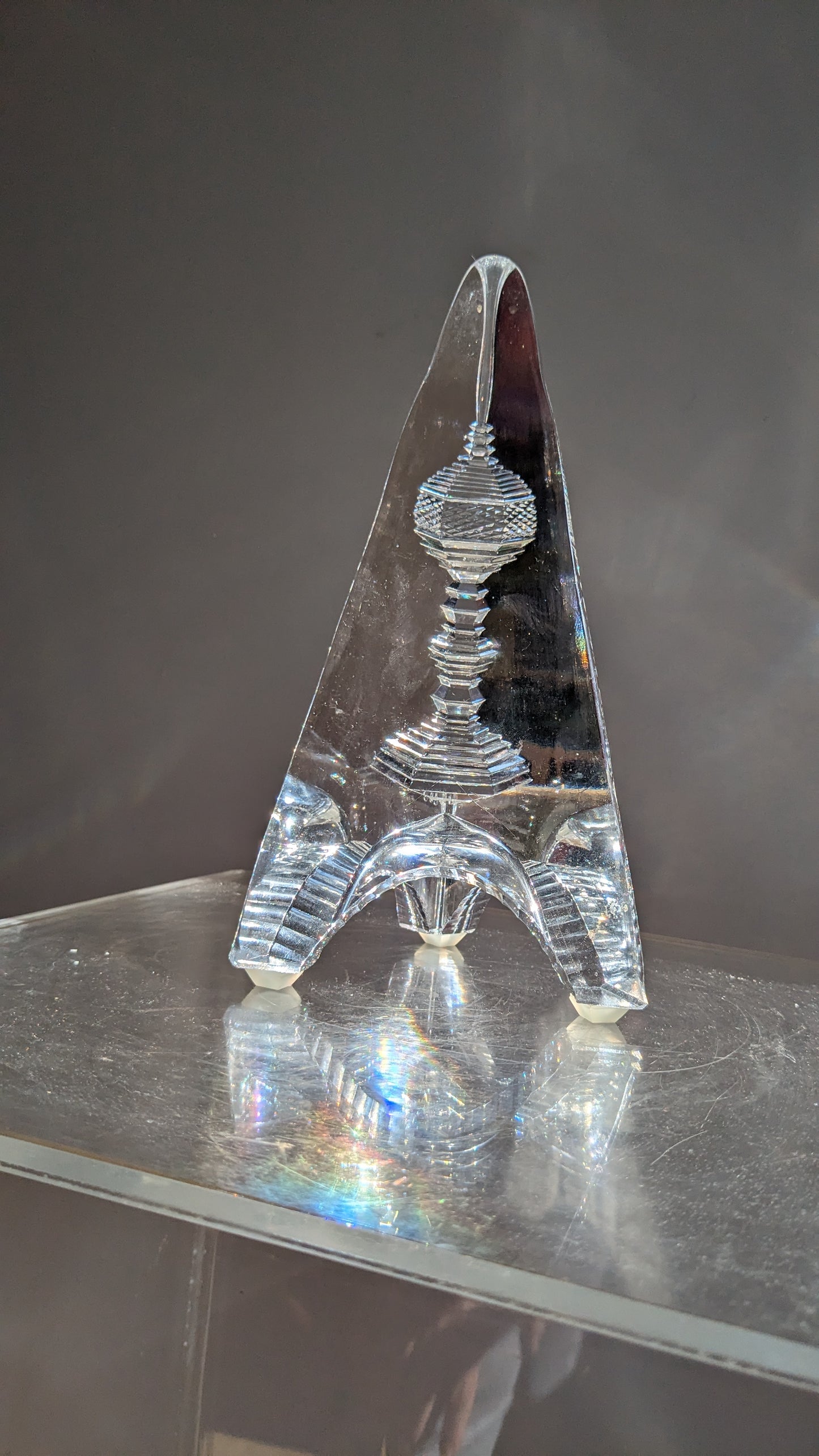Vintage Crystal Triangular Paperweight