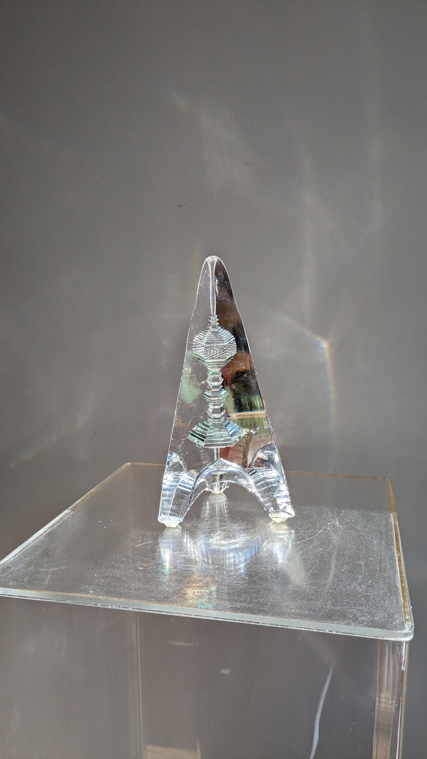 Vintage Crystal Triangular Paperweight
