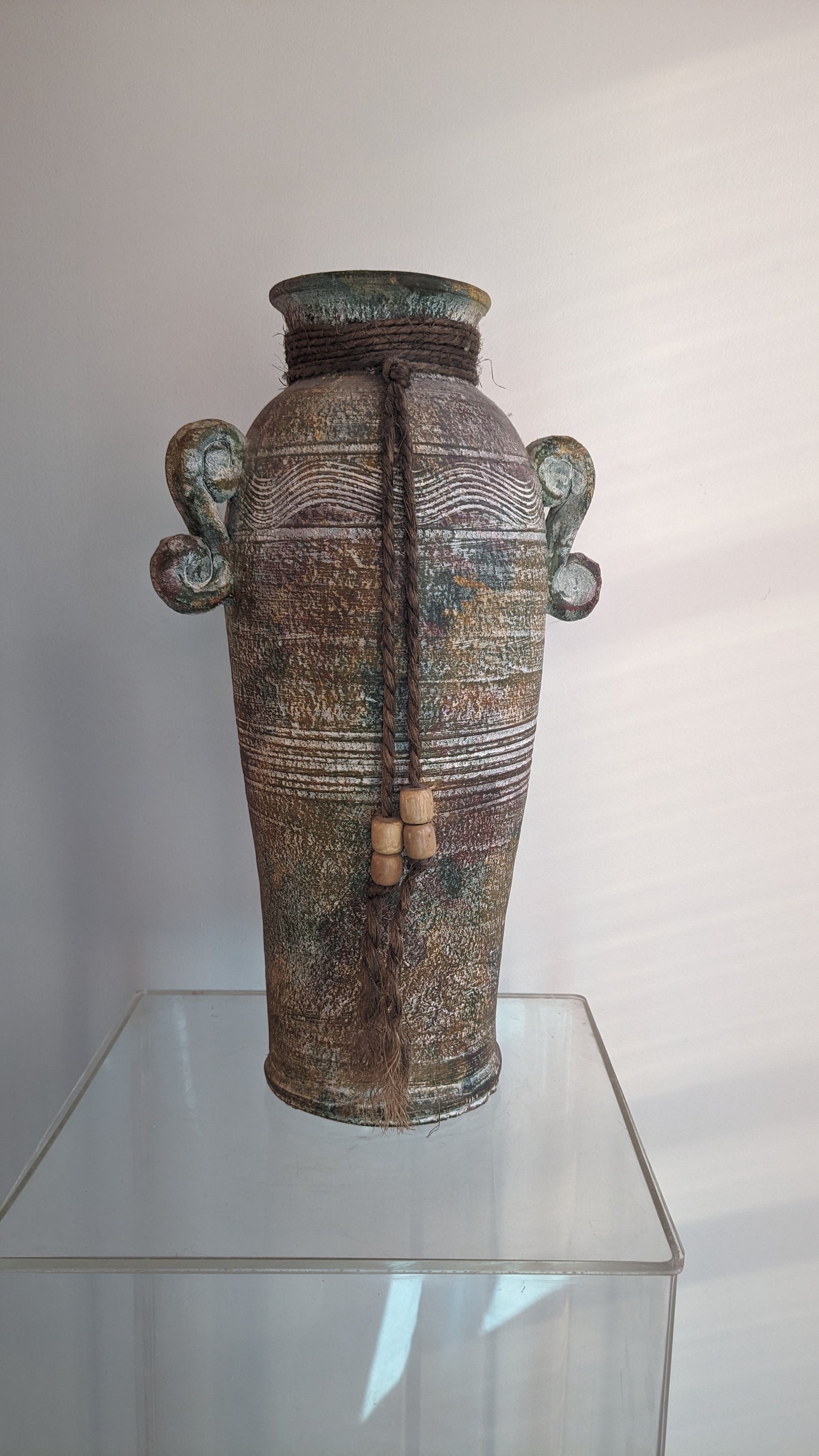 Large Mexican Vase with Water Motif and Beads