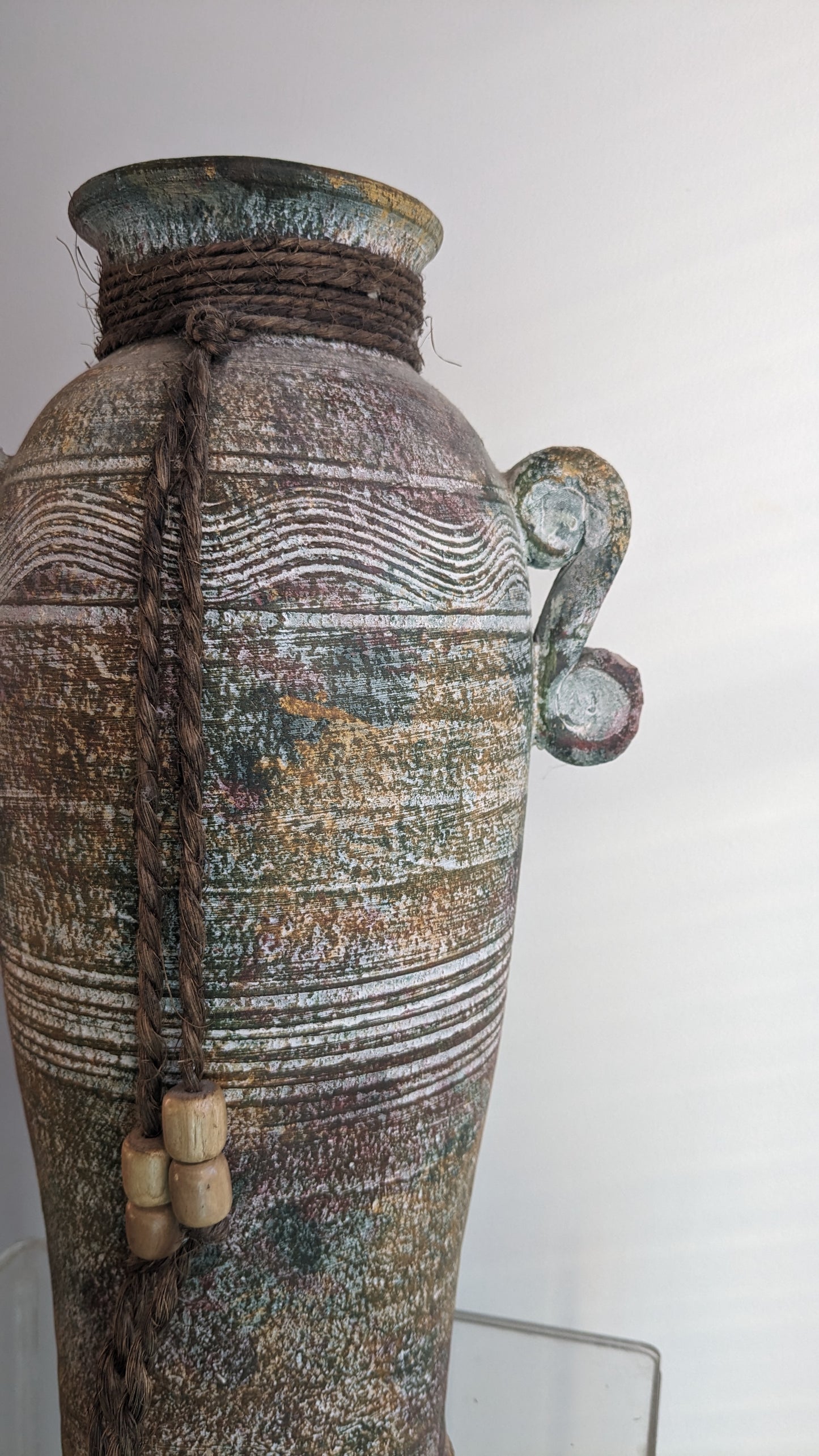 Large Mexican Vase with Water Motif and Beads