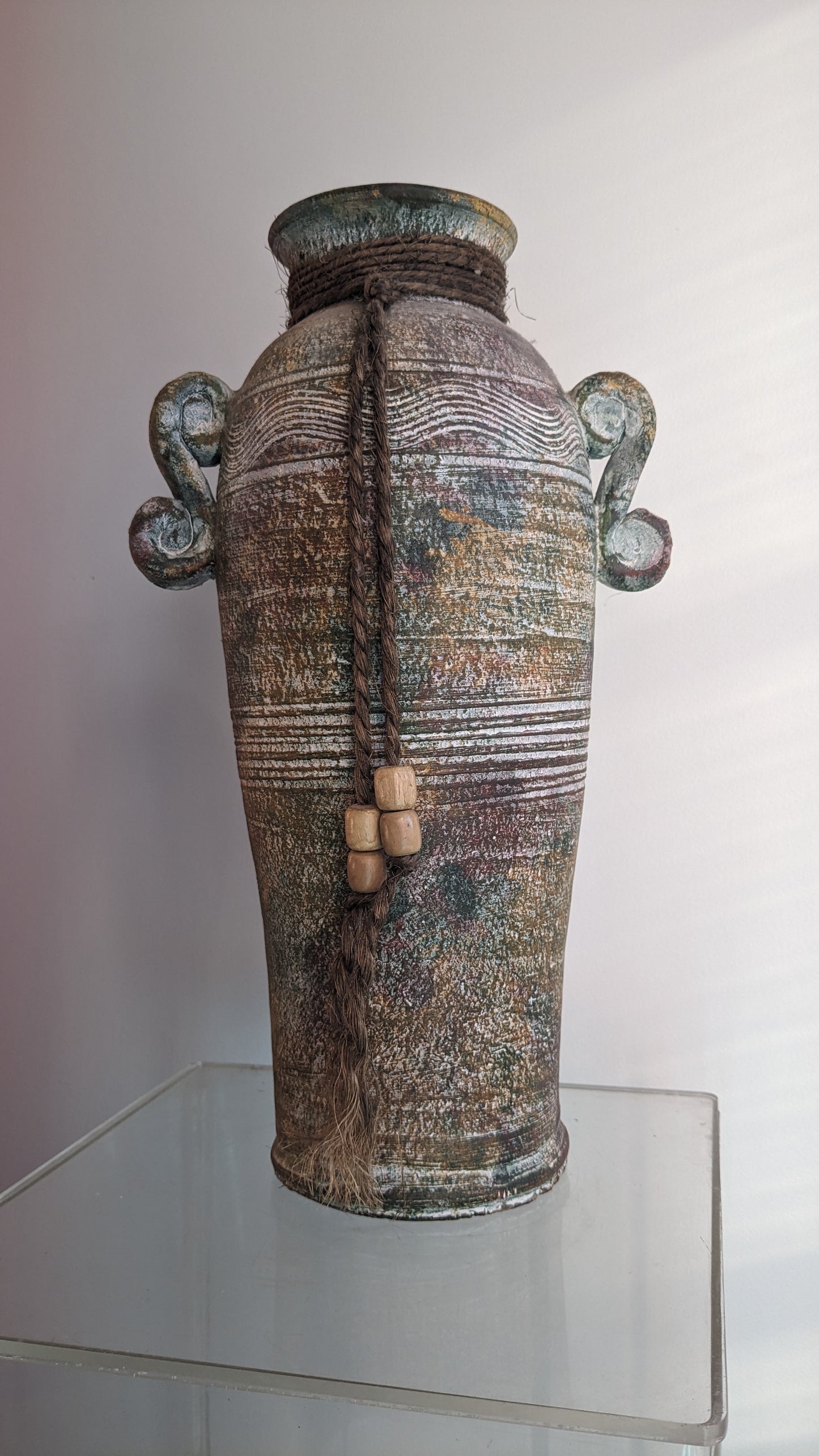 Large Mexican Vase with Water Motif and Beads